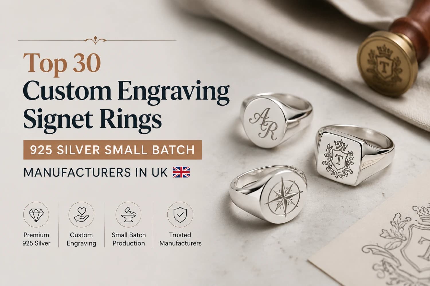 Top 30 Custom Engraving Signet Rings 925 Silver Small Batch Manufacturers in UK