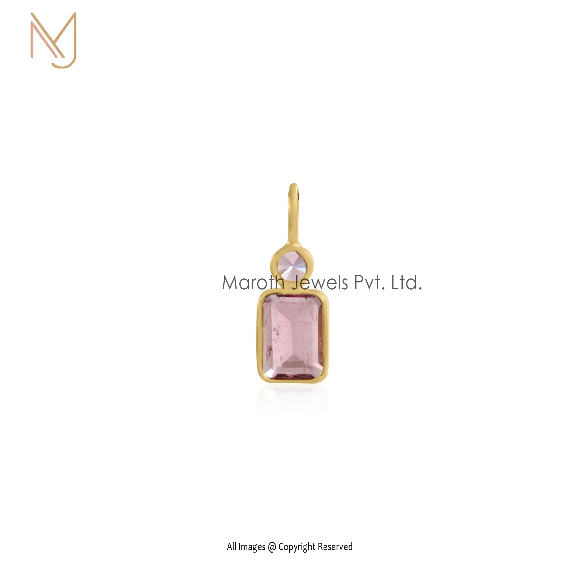 14K Yellow Gold & Pink Tourmailne Gemstone Drop Pendant Jewelry Suppiler