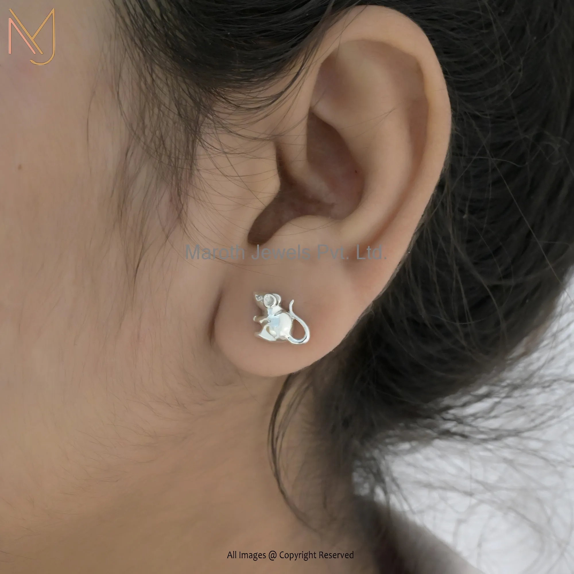 14K Yellow Gold Mouse Rat Studs Earrings Manufacturer