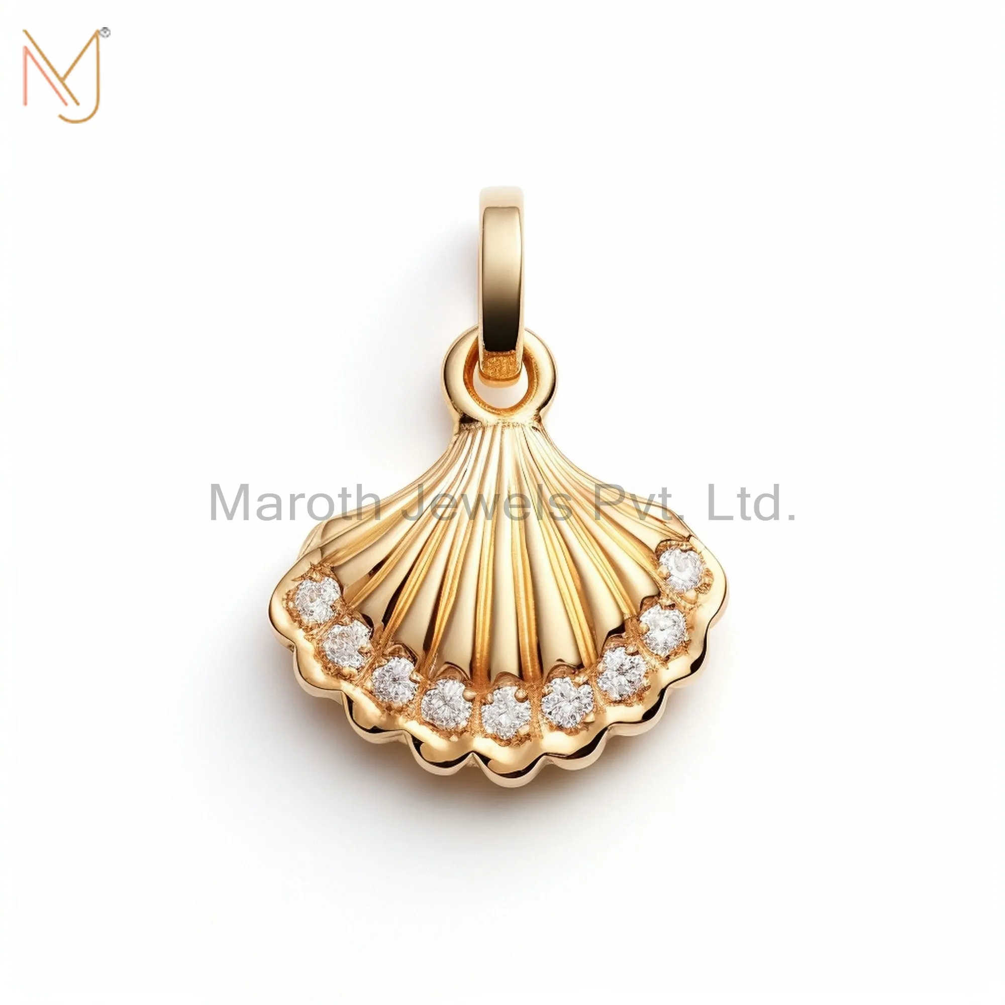 925 Sterling Silver Yellow Gold Plated Moissanite Calico Scallop Pendant Jewelry Supplier