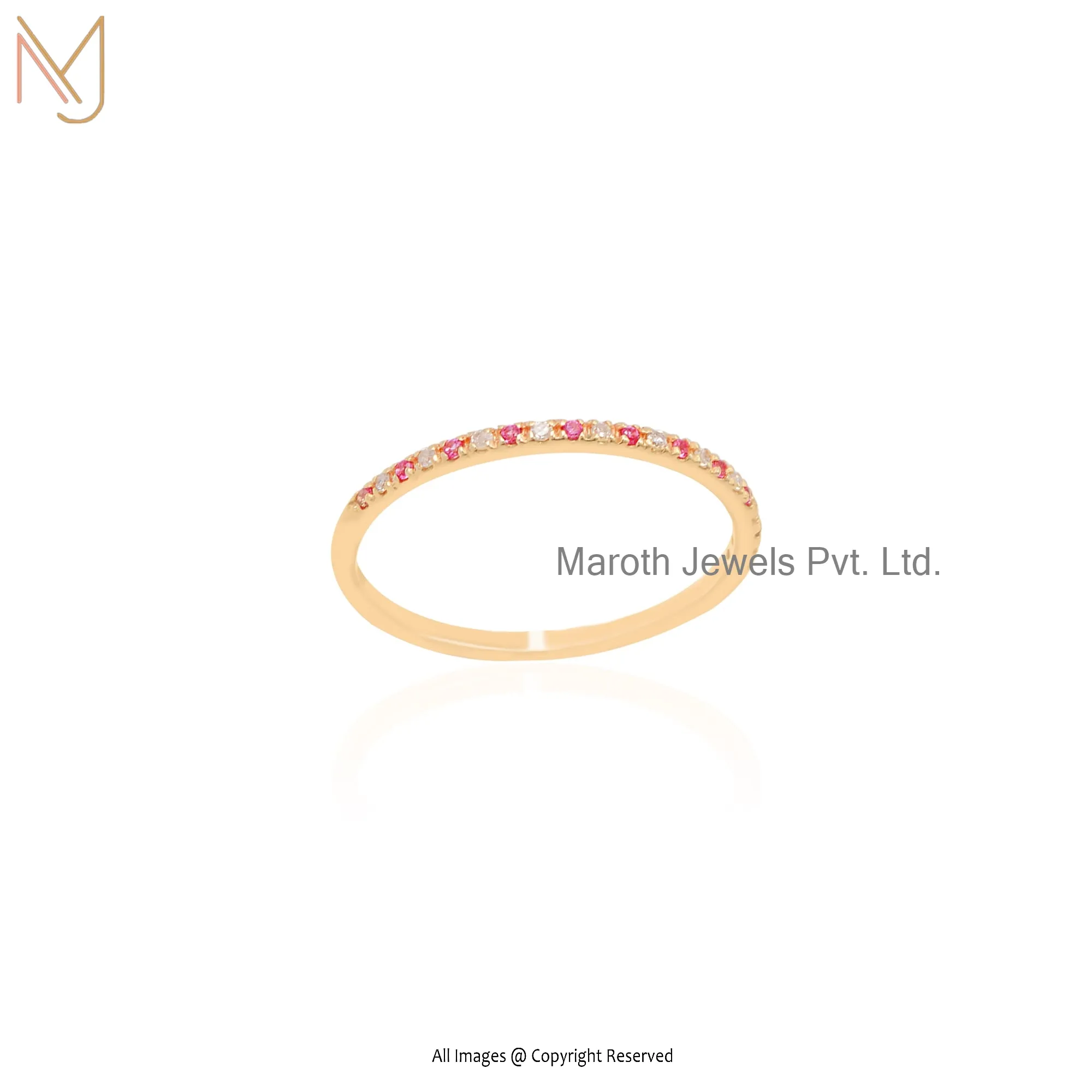 Wholesale 14K Yellow Gold Plated Diamond And Pink Sapphire Gemstone Ring Jewelry