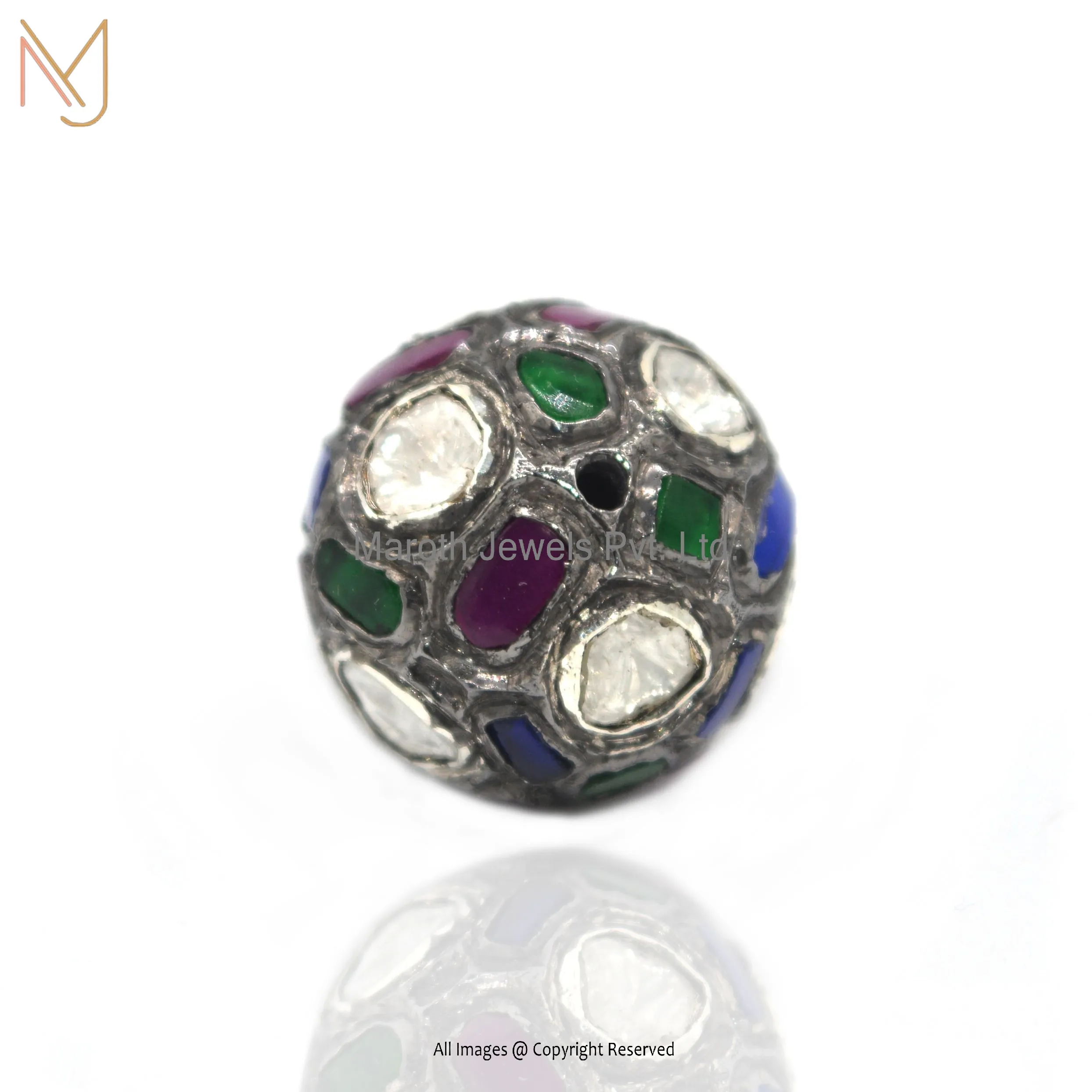 Wholesale 925 Silver Rose Cut Diamond & Multi Gemstone Beads Connector Finding Jewelry
