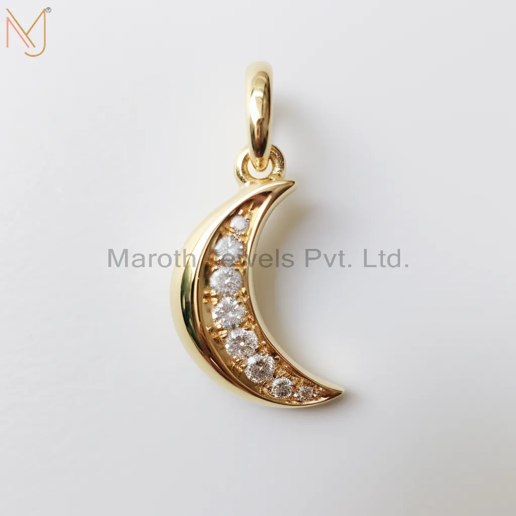 925 Sterling Silver Yellow Gold Moissanite Crescent Moon Pendant Jewelry Supplier