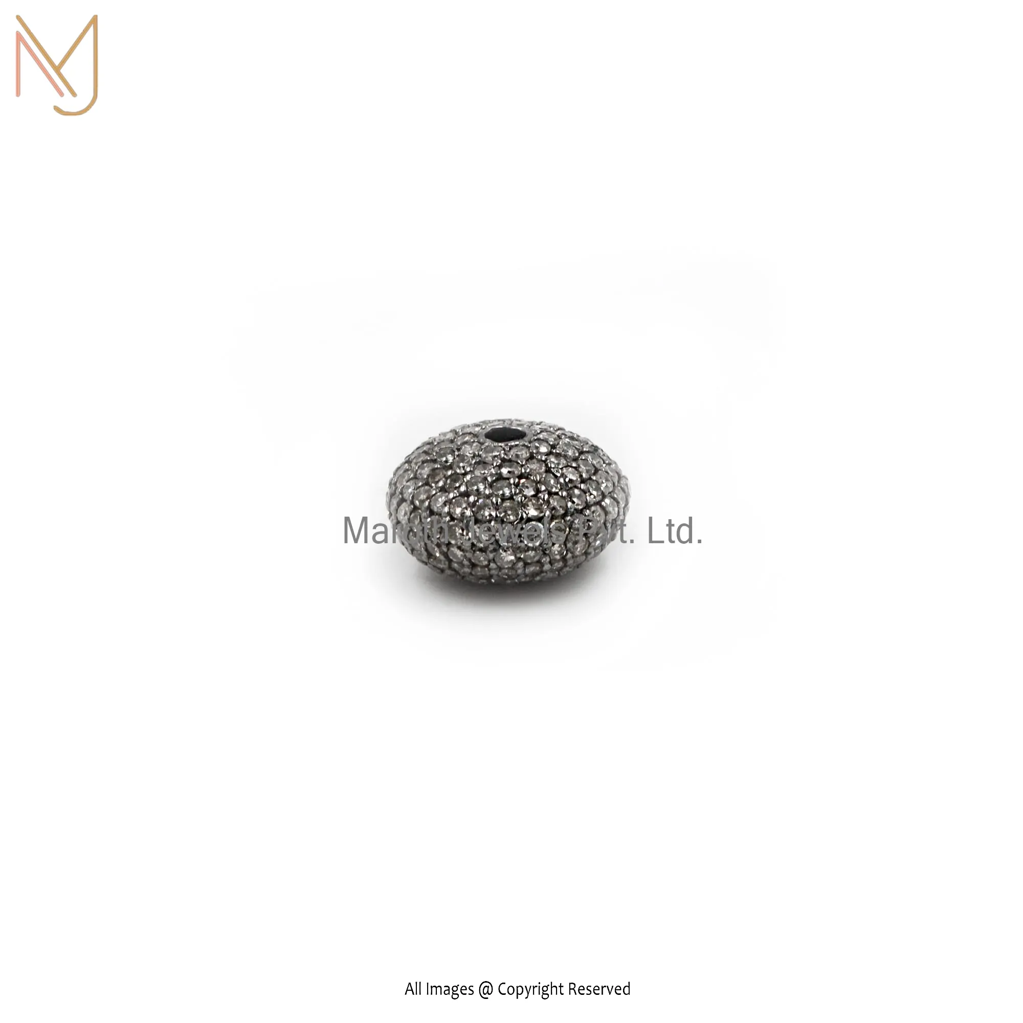 925 Silver Gray Rhodium Plated Pave Diamond Round Beads Finding Jewelry Manufacturer