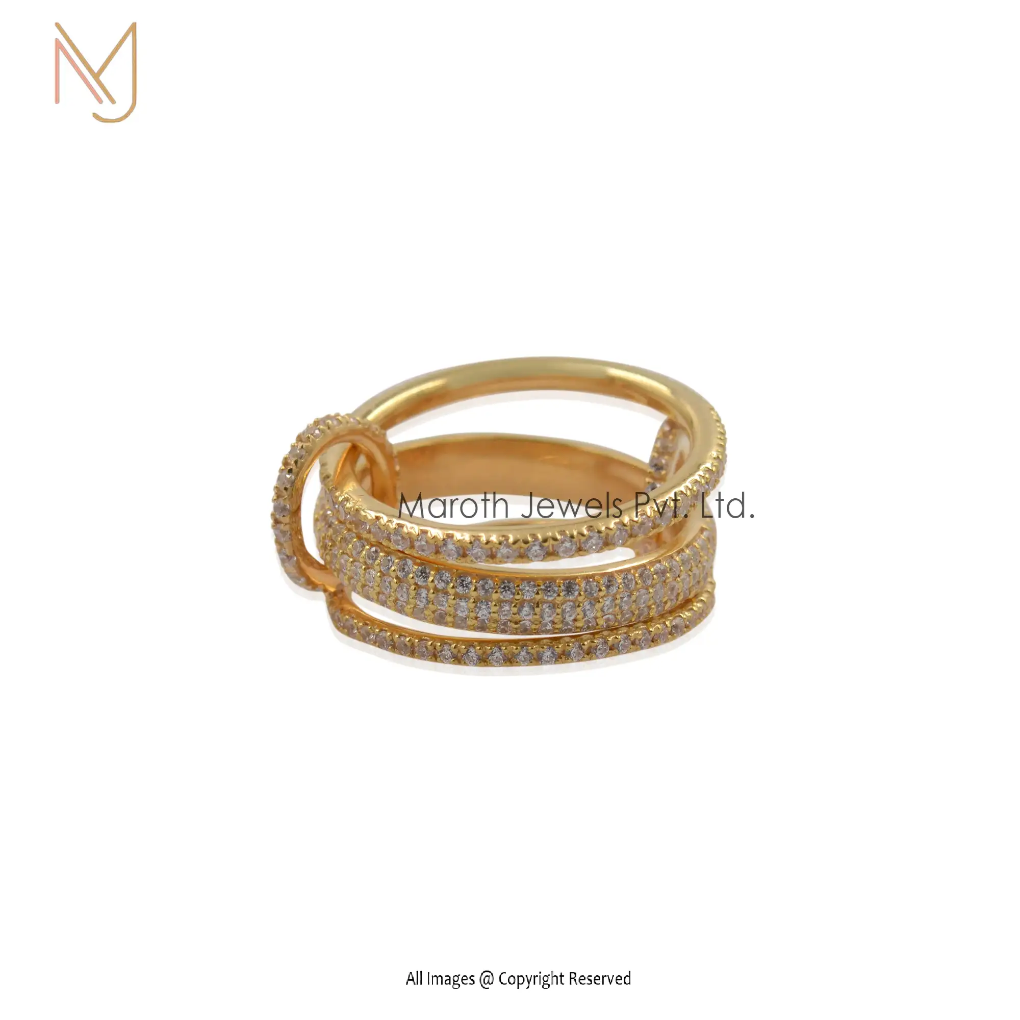 925 Silver Natural Silver Yellow Gold CZ Connector Band Ring Jewelry Manufacturer