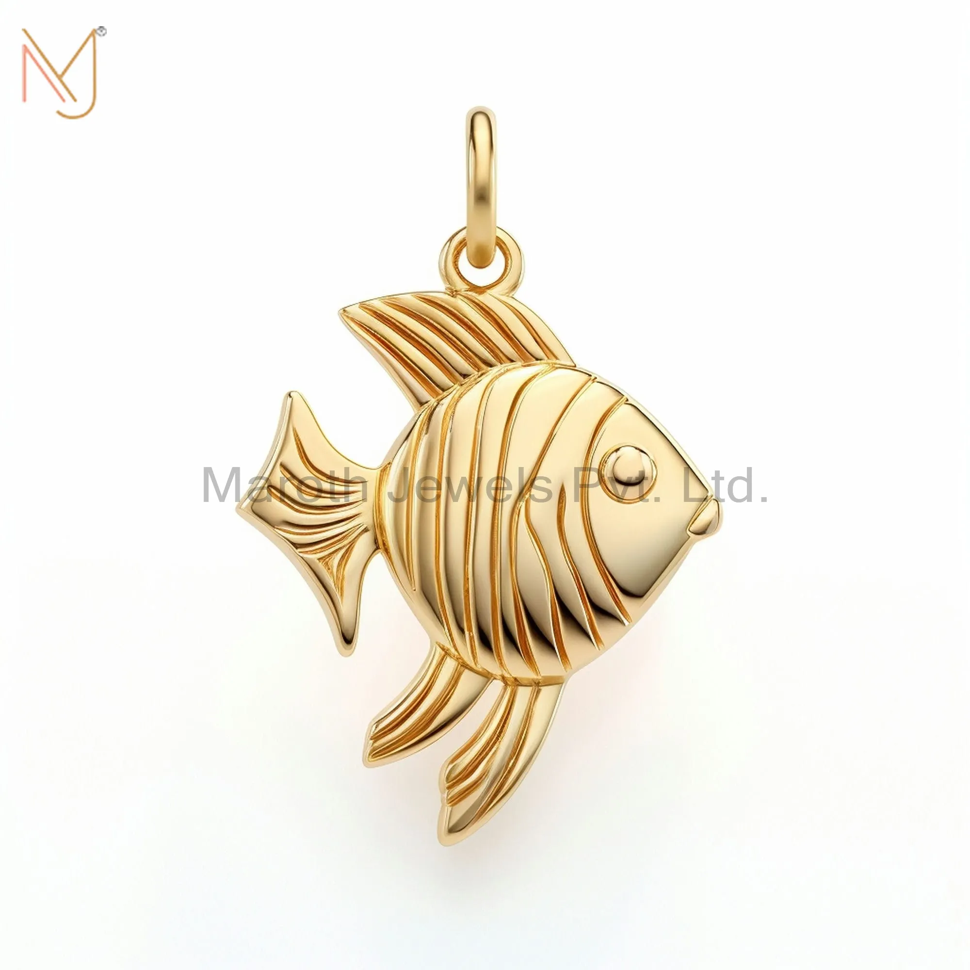 925 Sterling Silver Yellow Gold Plated Moissanite Angel Fish Charm Pendant USA