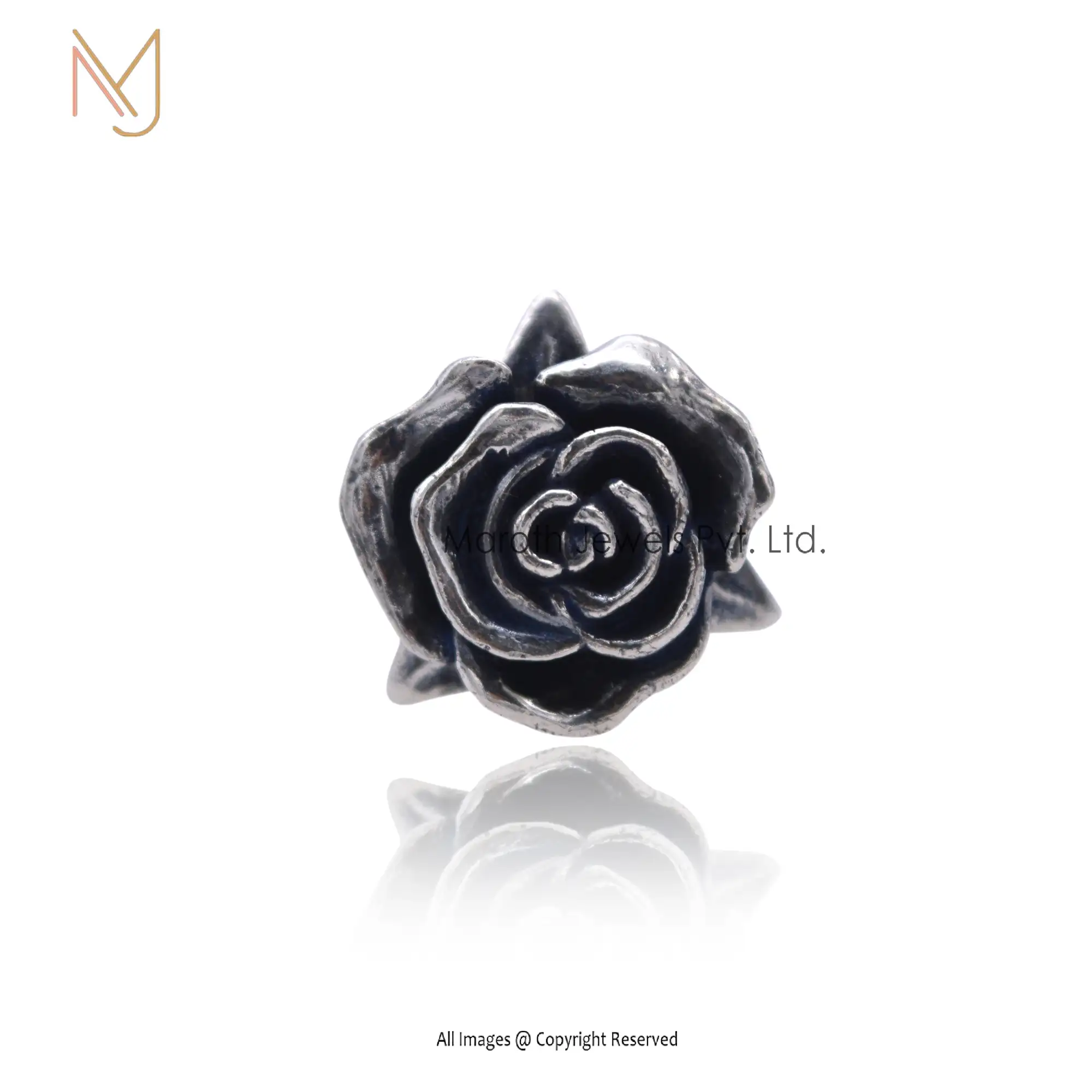 925 Sterling Silver Oxidized Plated Rose Design Ring Jewelry Manufacturer