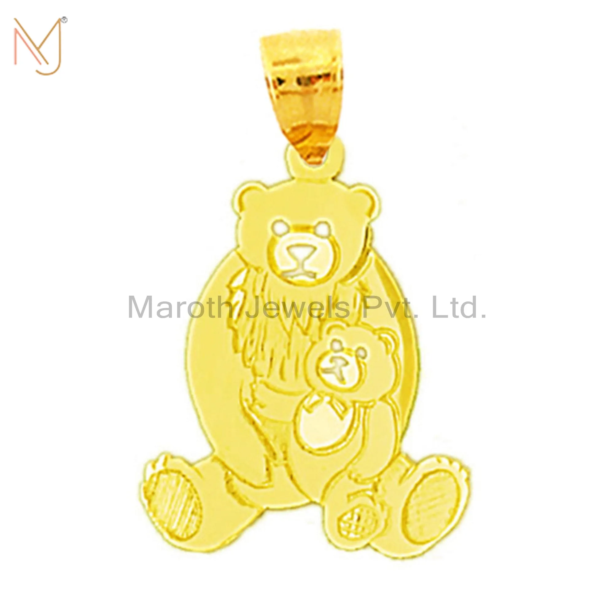 925 Sterling Silver Yellow Gold Plated Silhouette Bear With Cub Charm Pendant Jewelry Manufacturer