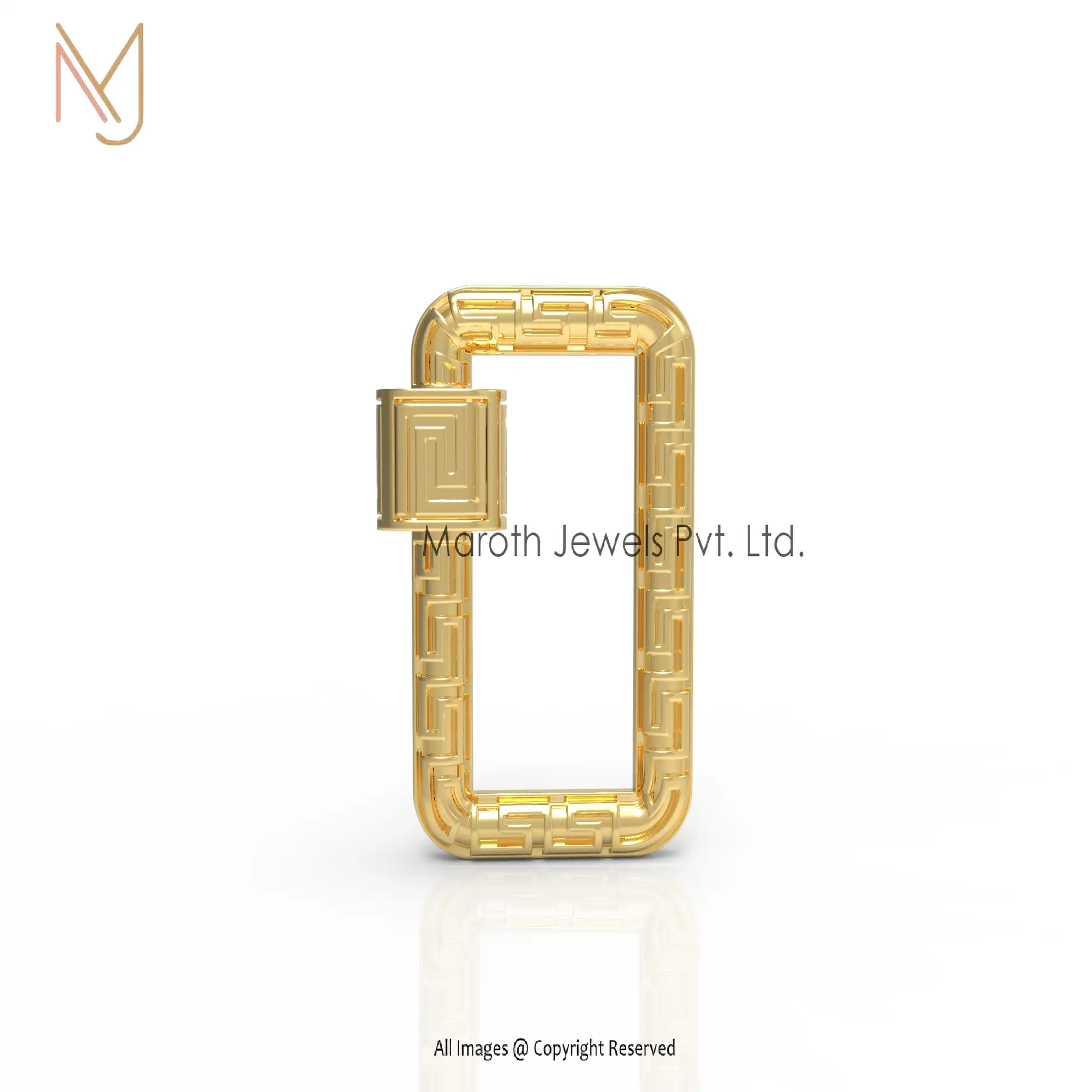 Private Label 14K Yellow Gold Engraved Carabiner Lock