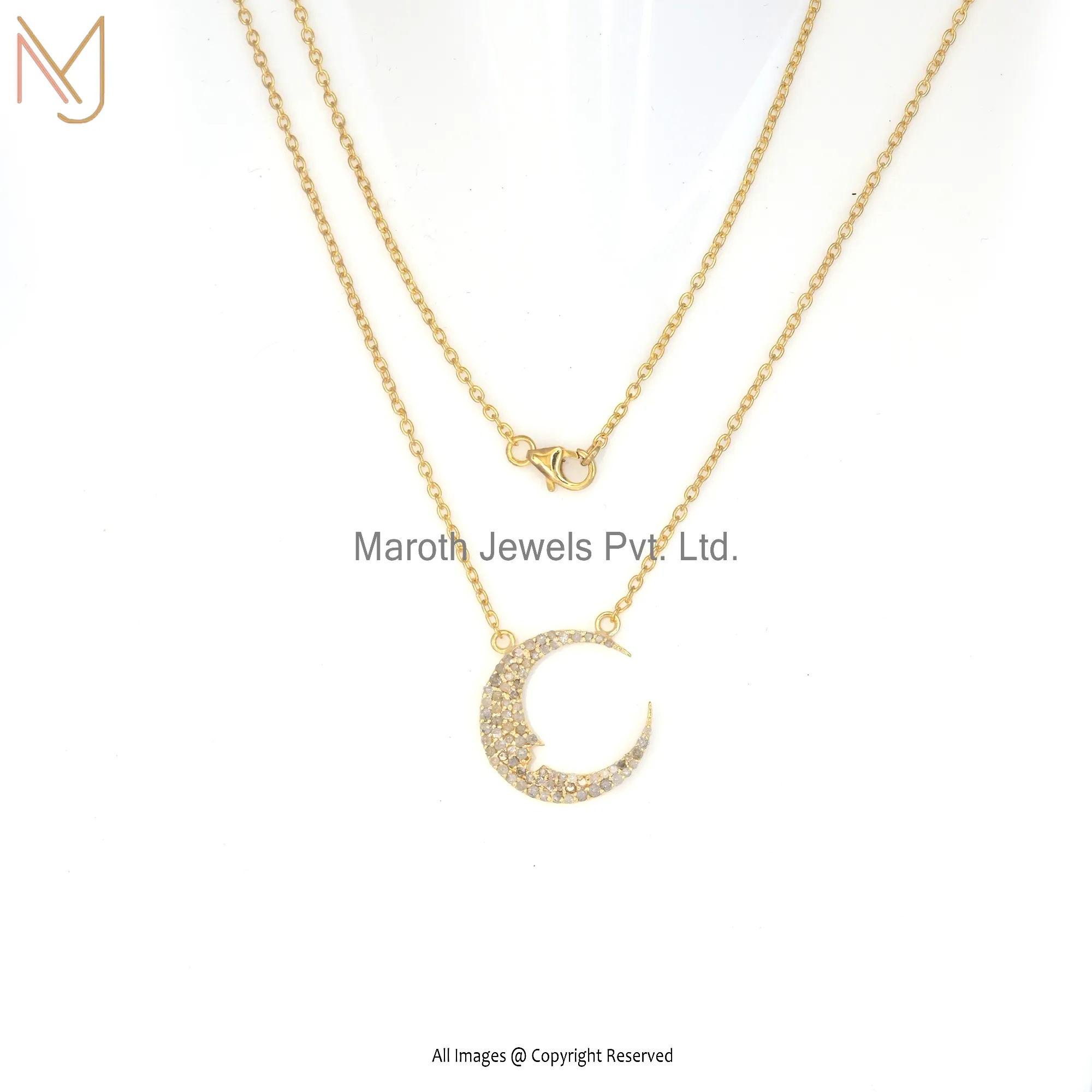 Wholesale 14K Yellow Gold Diamond Crescent Moon Pendant Necklace Jewelry