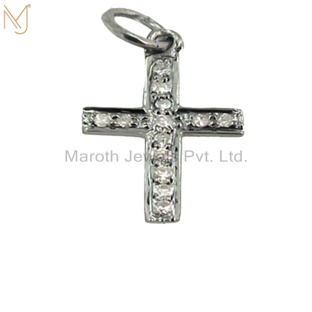 925 Sterling Silver Pave Diamond CROSS Charm Pendant Religious Handmade Custom Jewelry