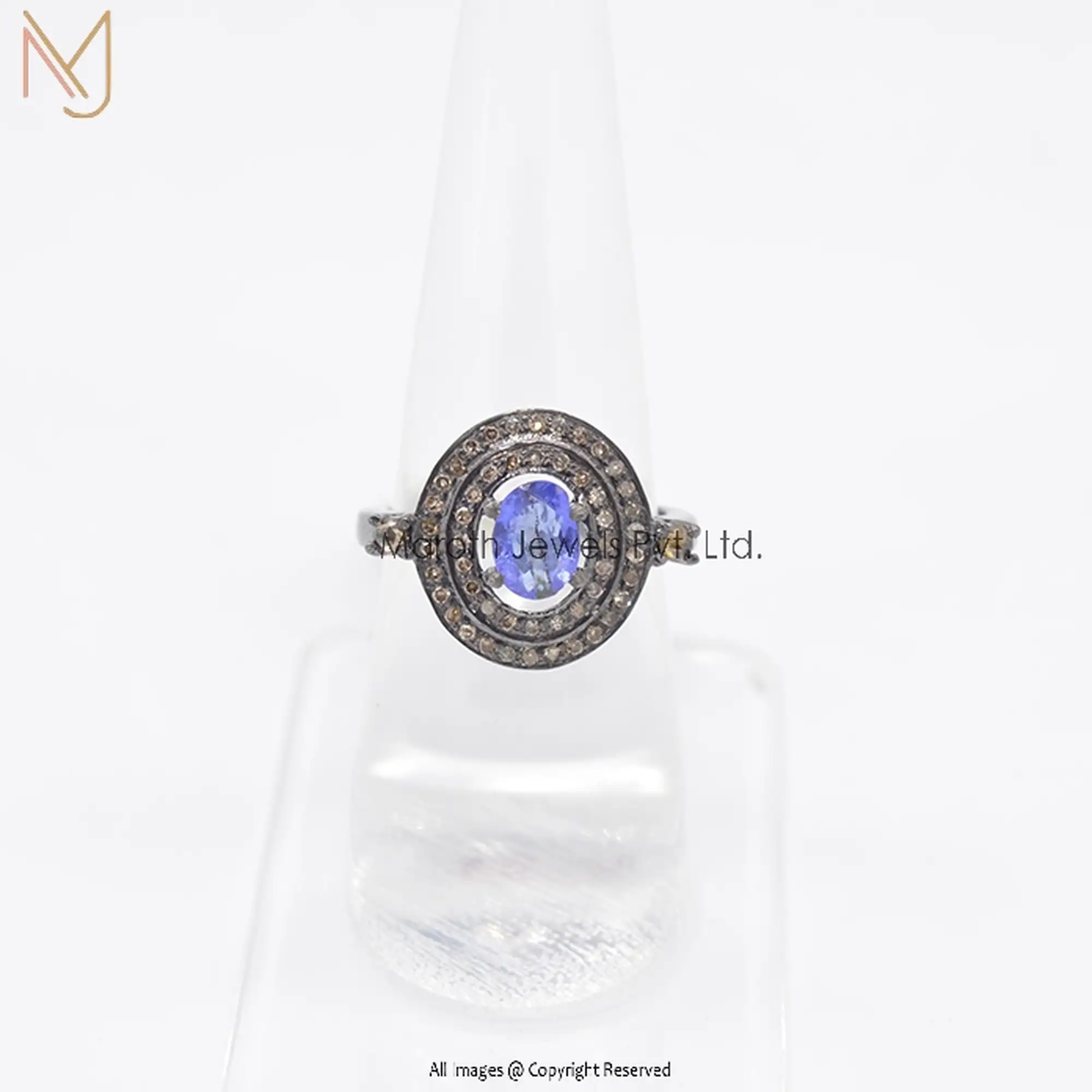 Wholesale 925 Sterling Silver Pave Diamond Tanzanite Gemstone Ring