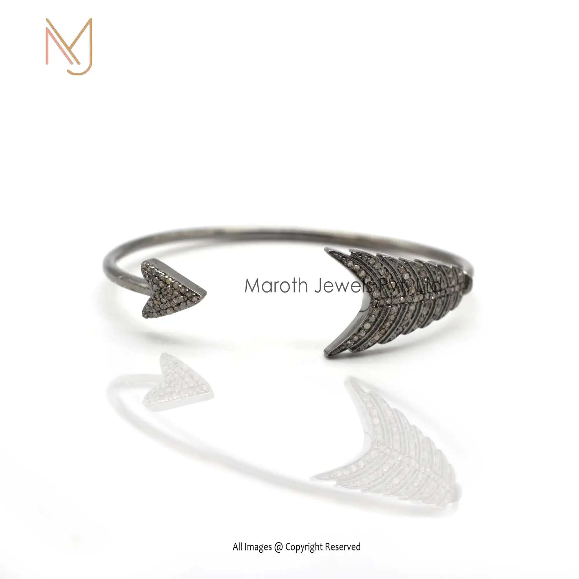 Wholesale 925 Silver Rhodium Plated Pave Diamond Arrow Design Bangle