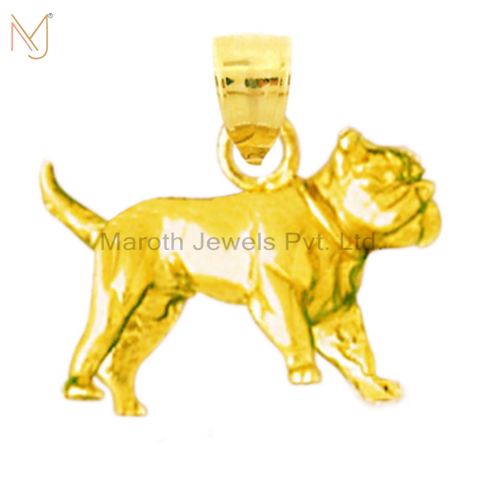 925 Sterling Silver Yellow Gold Plated Bulldog Charm Pendant Jewelry USA