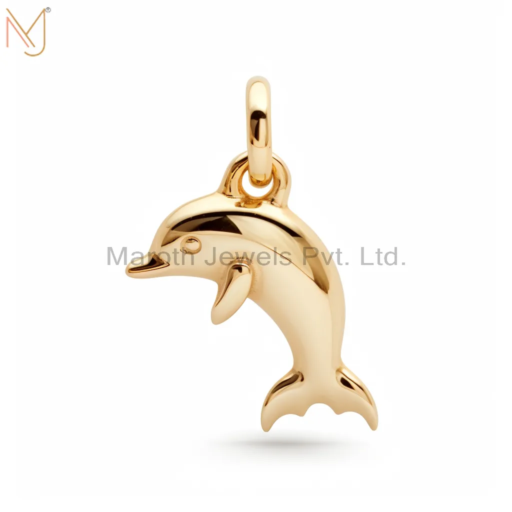 925 Sterling Silver Yellow Gold Plated Dolphin Charm Pendant Custom Jewelry