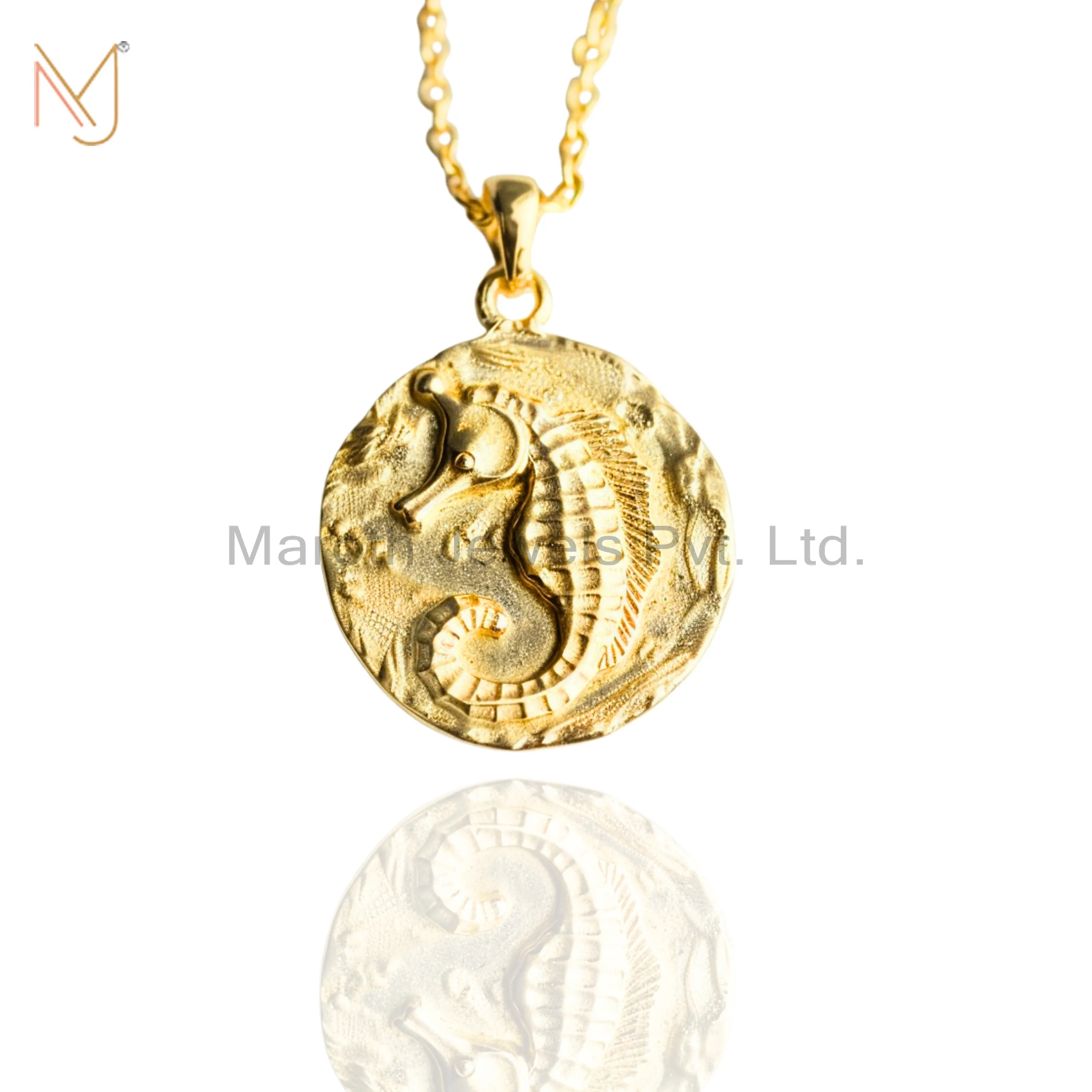 925 Silver Yellow Gold Plated Seahorse Animal Necklace Jewelry Manufacturer