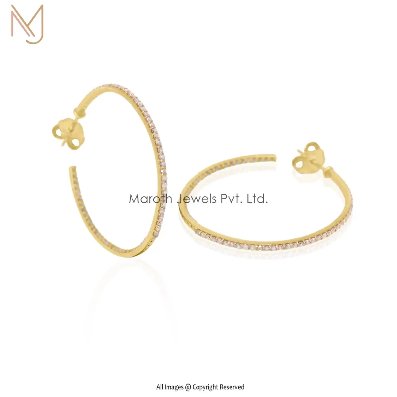 14K Gold Pave Diamond Hoop Earrings Jewelry Manufacturer