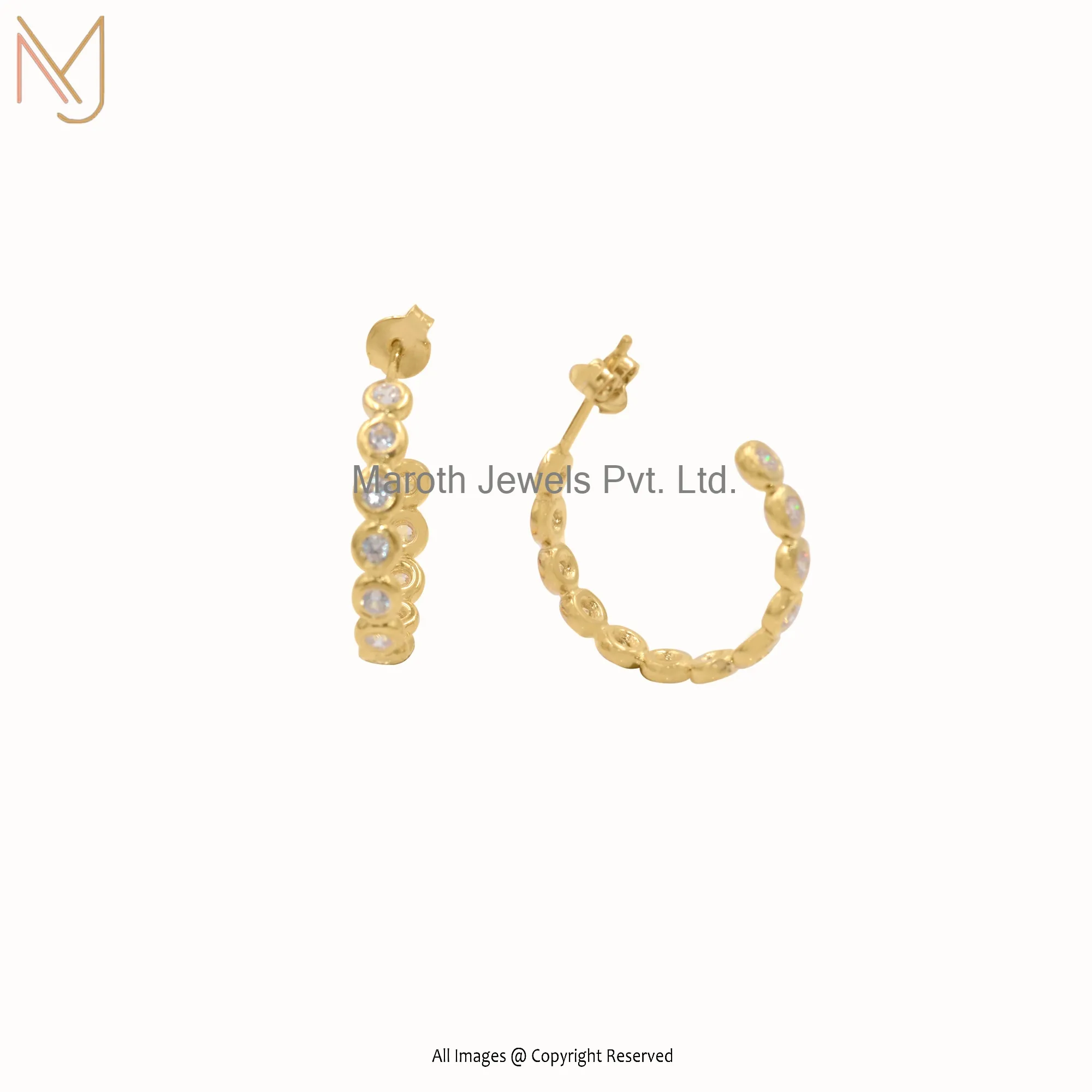 Wholesale 925 Silver Yellow Gold Plated CZ White Hoop Earrings