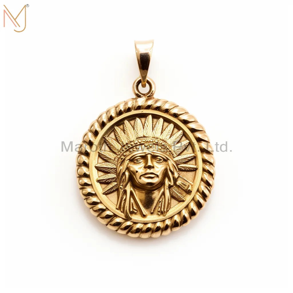 925 Sterling Silver Yellow Gold Plated Vintage Indian Tabiz Charm Pendant Custom Jewelry
