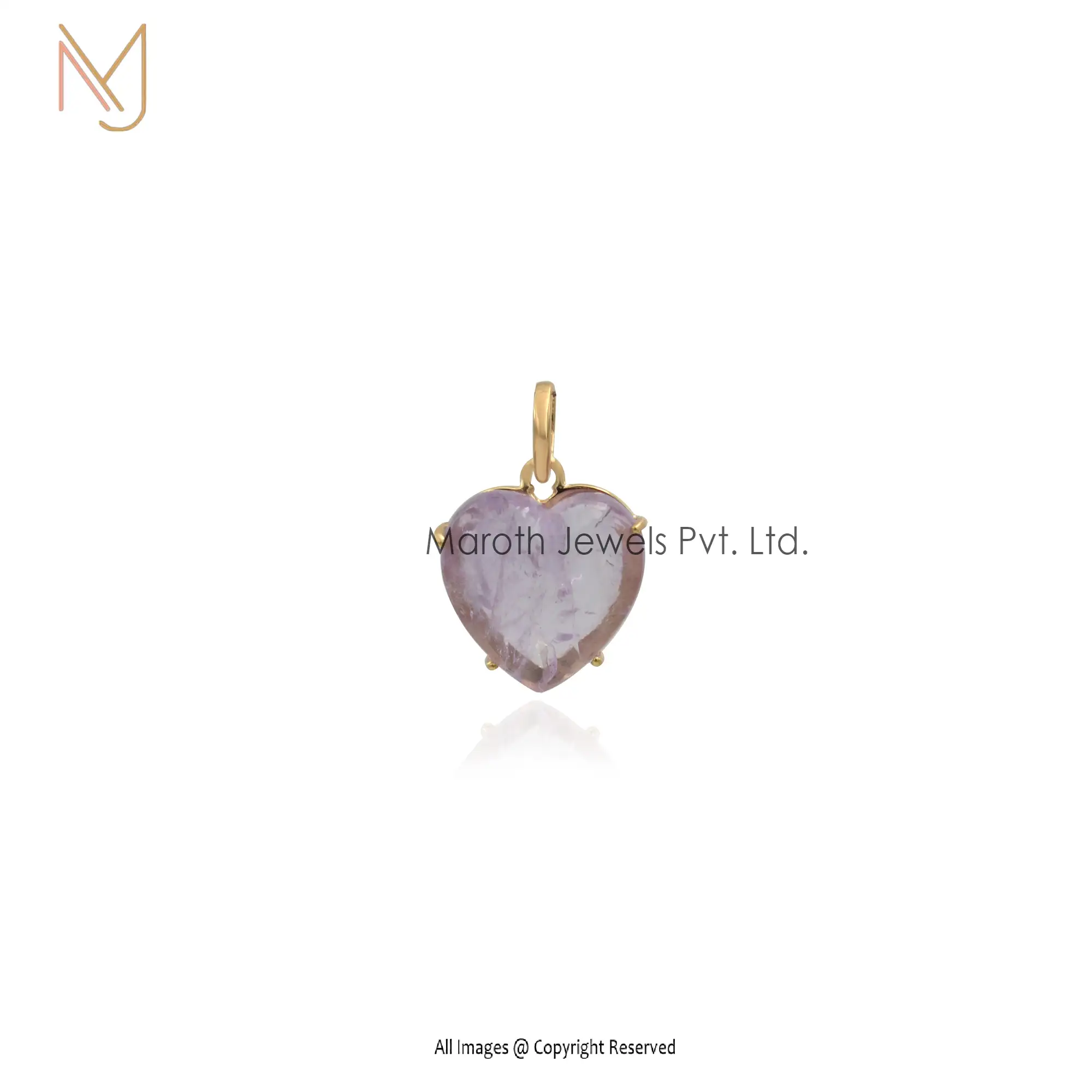 925 Silver Yellow Gold Vermeil Amethyst Heart Pendant Custom Jewelry