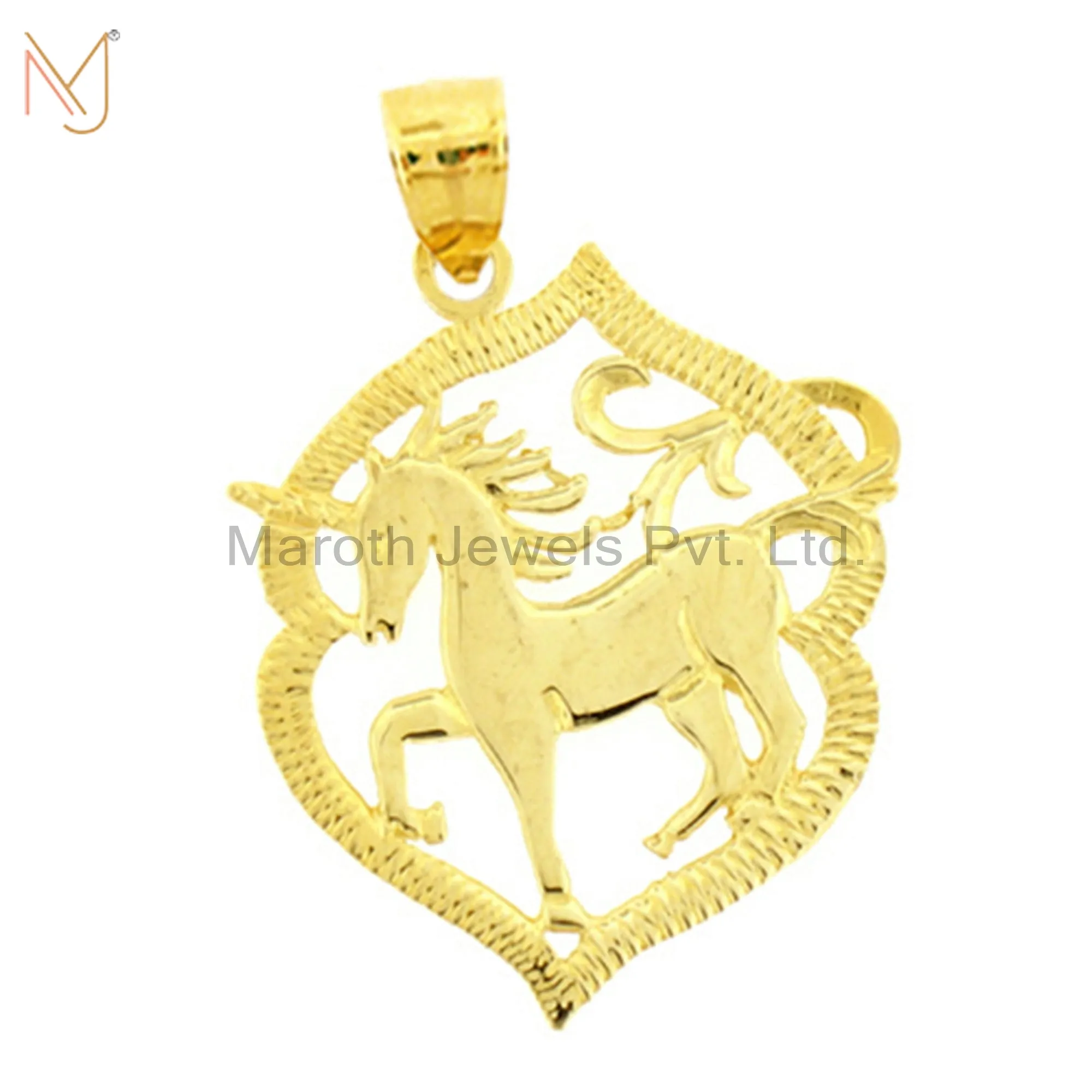 925 Sterling Silver Gold Plated Unicorn Charm Pendant Jewelry Manufacturer
