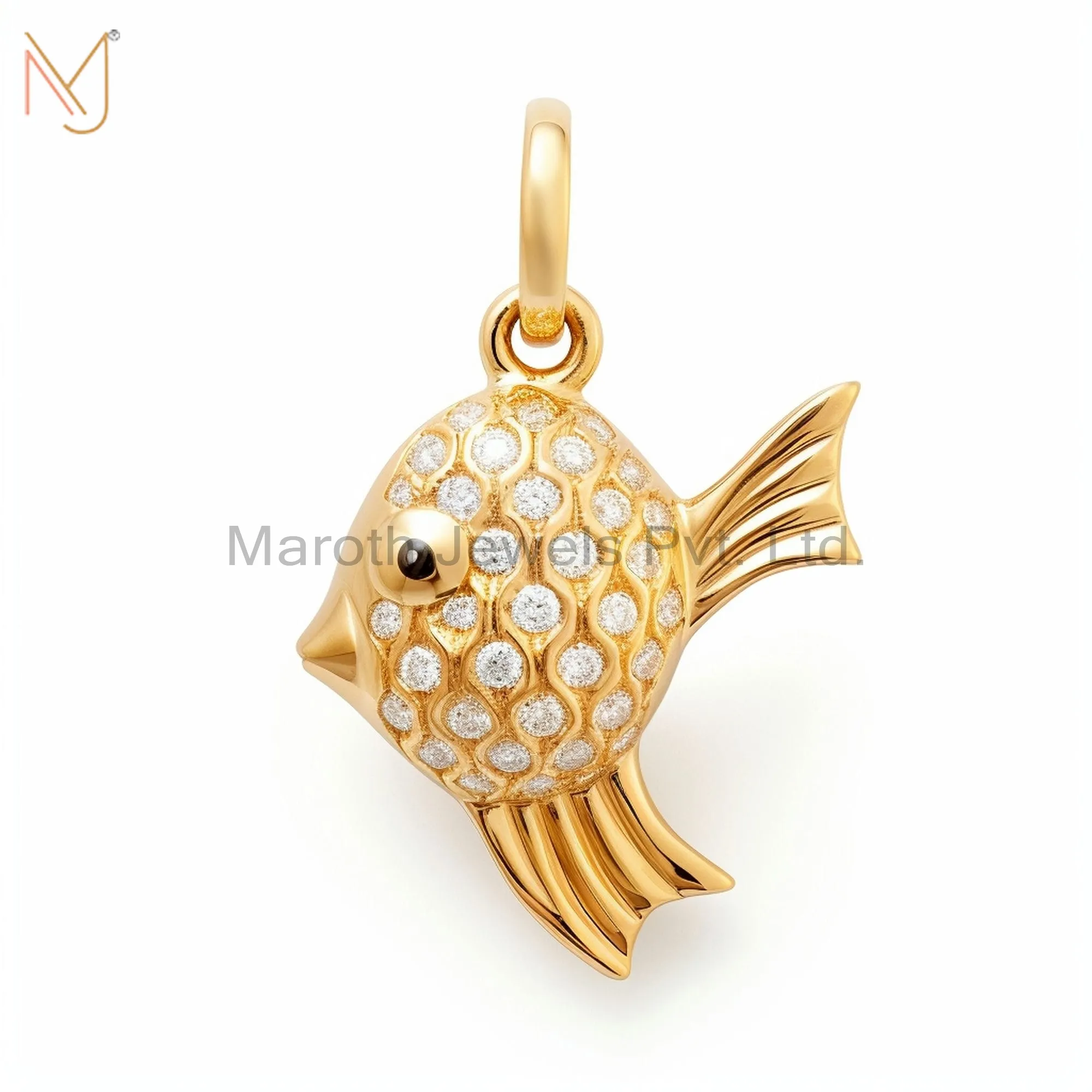 Private Lable 925 Sterling Silver Yellow Gold Plated Angel Fish Charm Pendant Jewelry