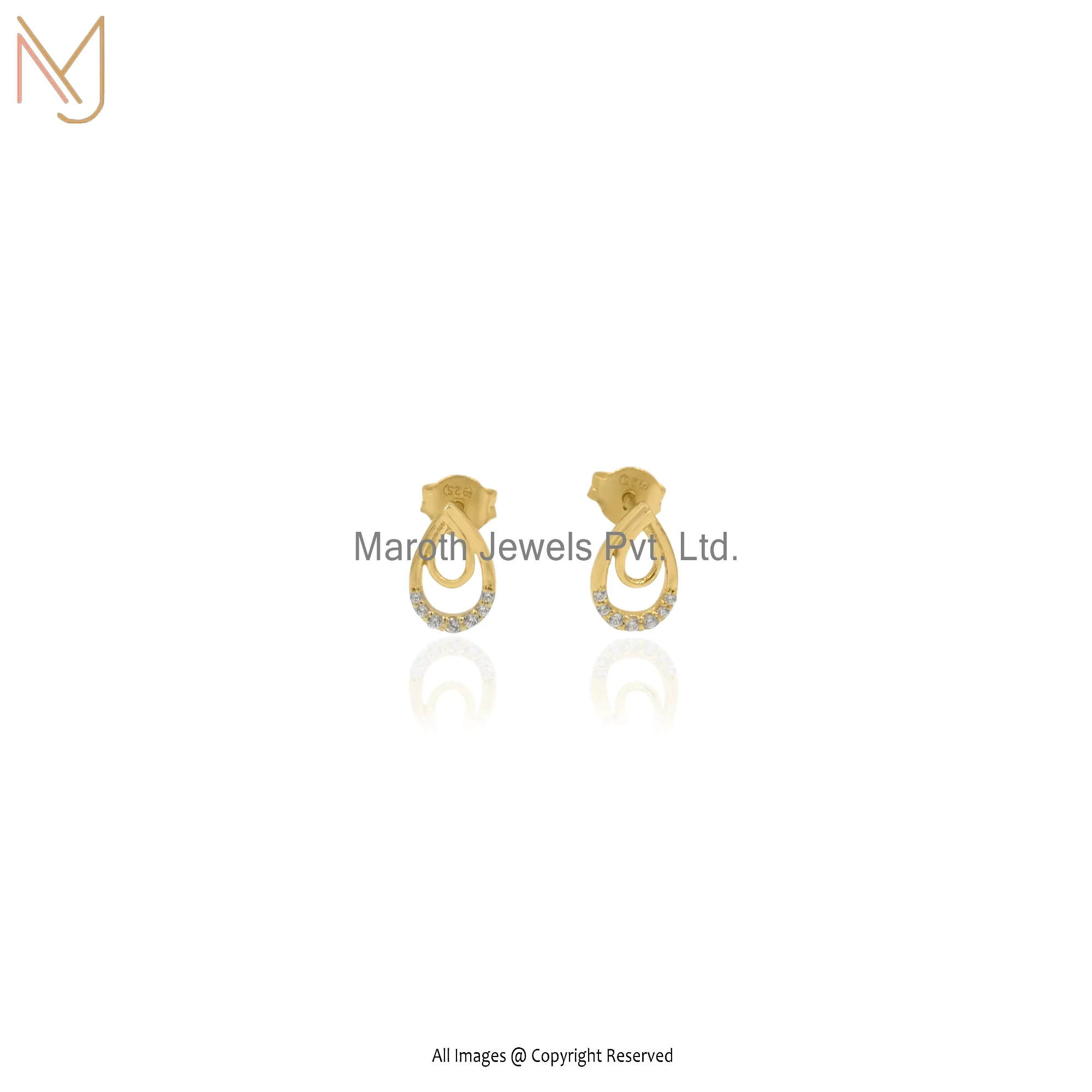 14K Yellow Gold White Cubic Zircon Earring Manufacturer