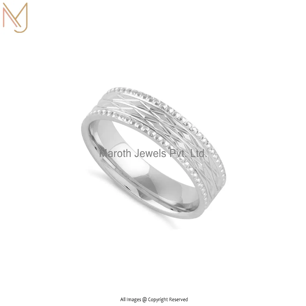 925 Sterling Silver Diamond Cut Pattern Wedding Band Ring Manufacturer