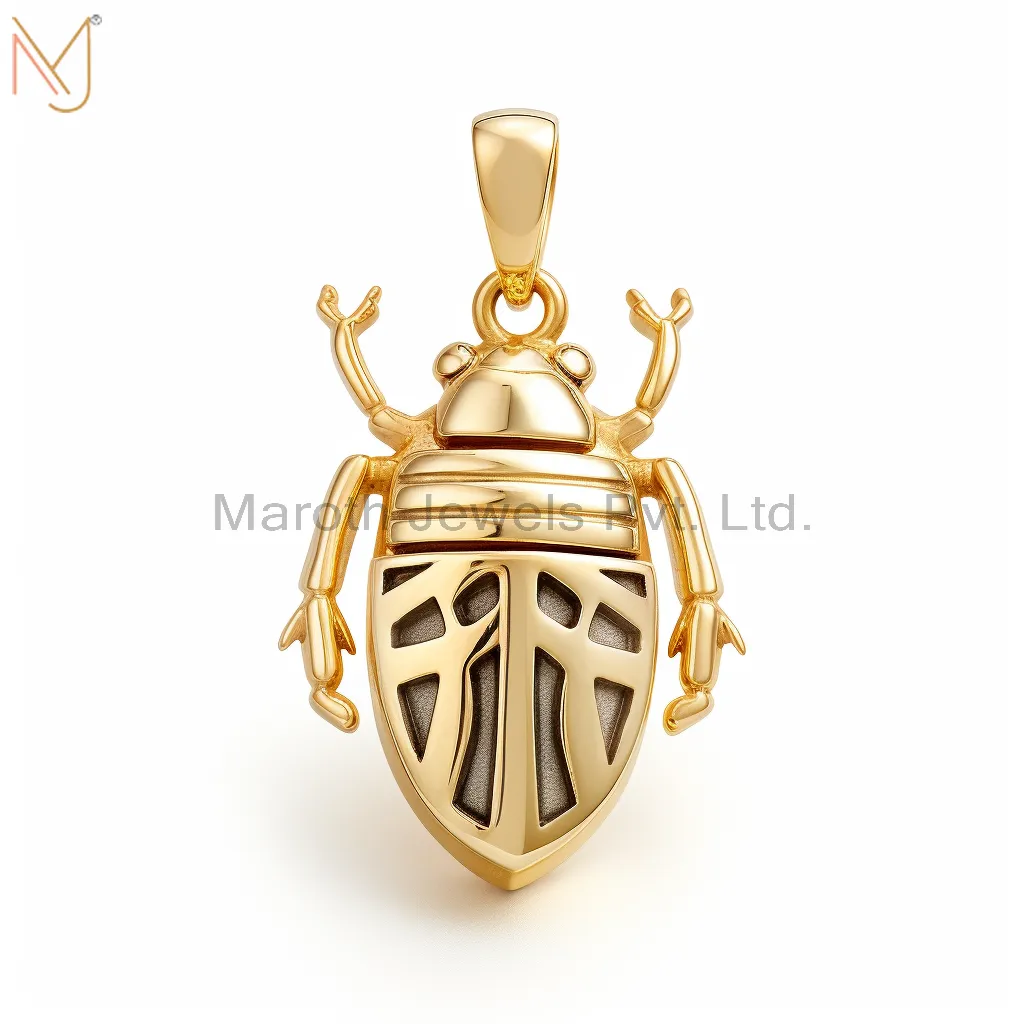 925 Sterling Silver Yellow Gold Plated Scarabs Beetle Charm Pendant Jewelry Manufacturer