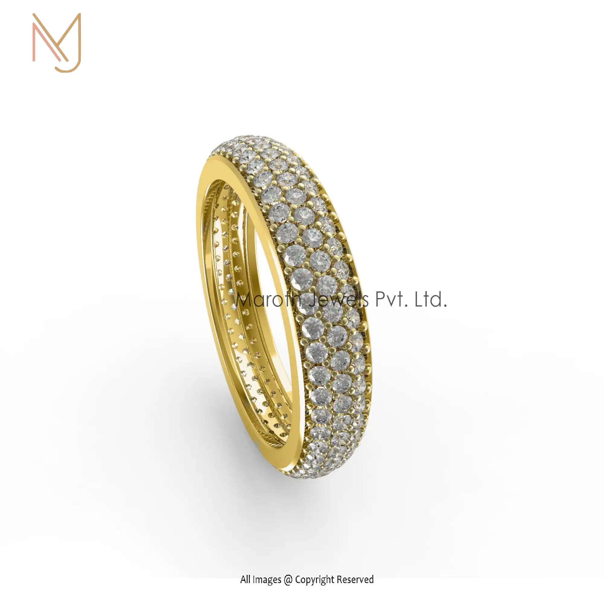 14K Yellow Gold Pave Diamond Band Rings Handmade Jewelry Manufacturer