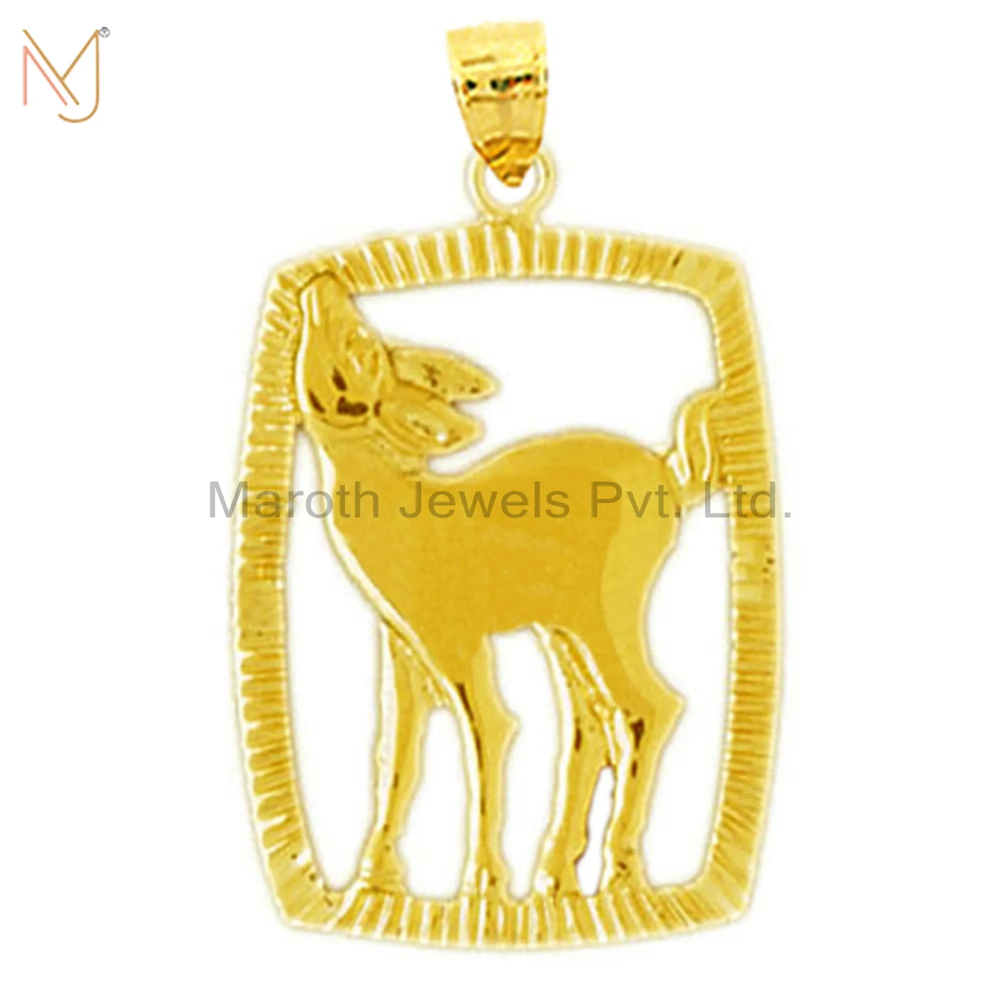 Private Lable 925 Sterling Silver Yellow Gold Plated Deer Charm Pendant Jewelry