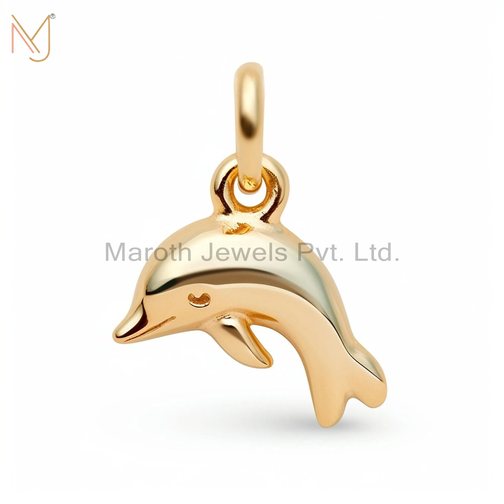 Private Lable 925 Sterling Silver Yellow Gold Plated Dolphin Charm Pendant Jewelry