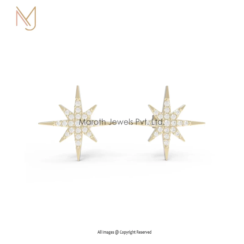 925 Silver Yellow Gold Cubic Zircon Celestial Stud Earrings Jewelry Supplier