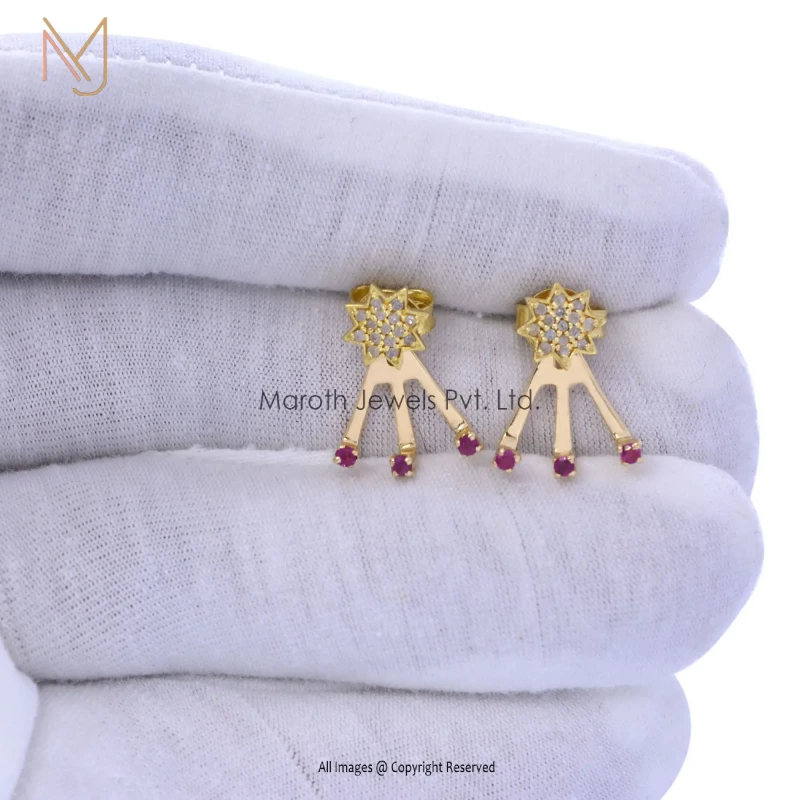 925 Silver Yellow Gold Diamond Star Designs Earrings Jewelry Manufacturer