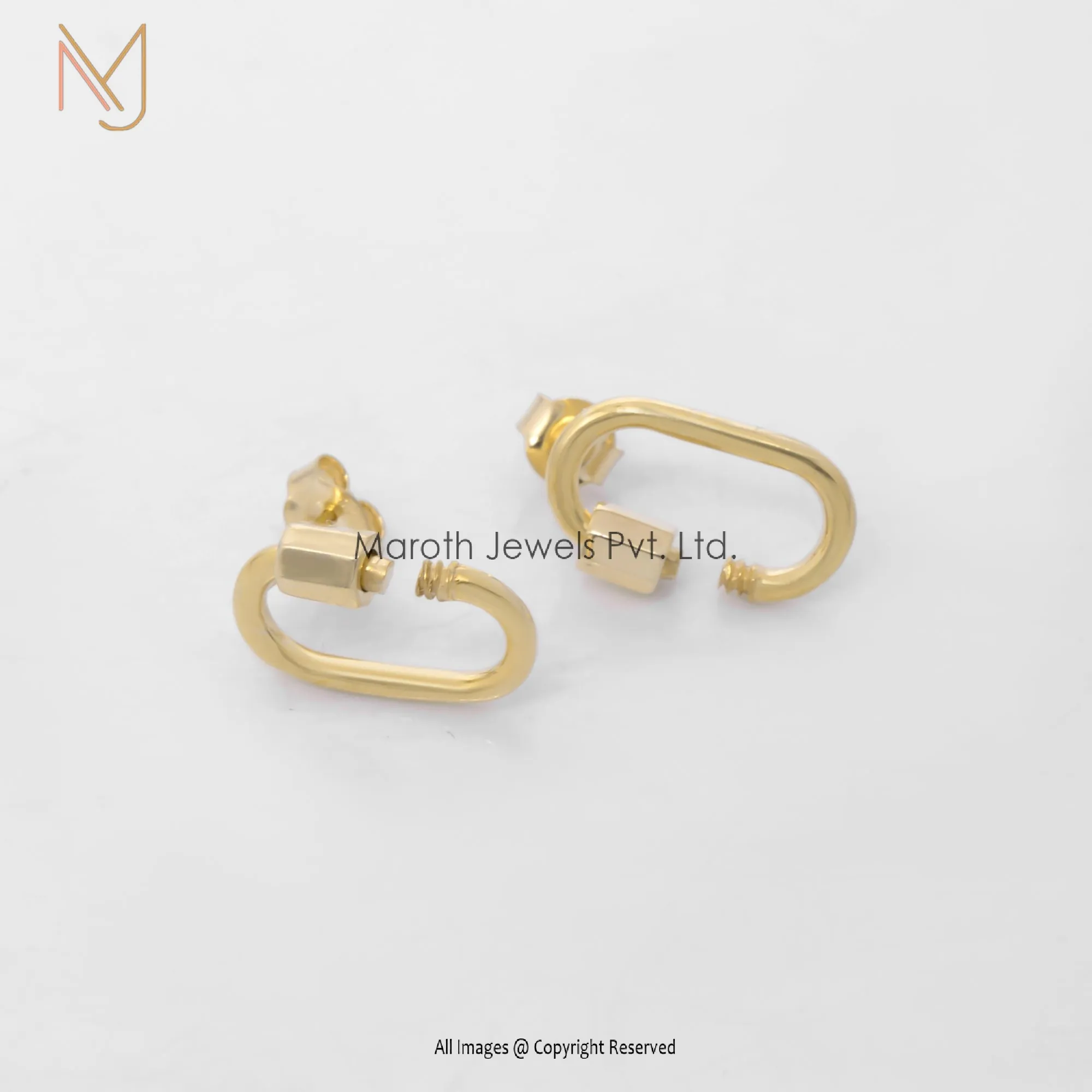 14K Yellow Gold Carabiner Lock Earrings Custom Jewelry