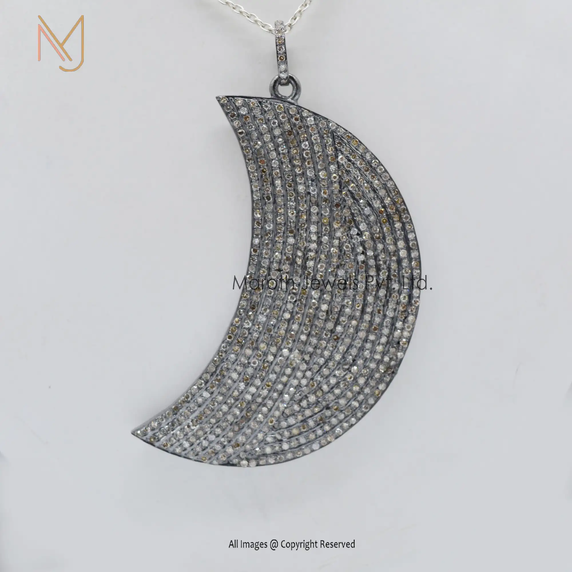 925 Silver Rhodium Pave Diamond Religious Half Moon Designer Pendant Jewelry Supplier