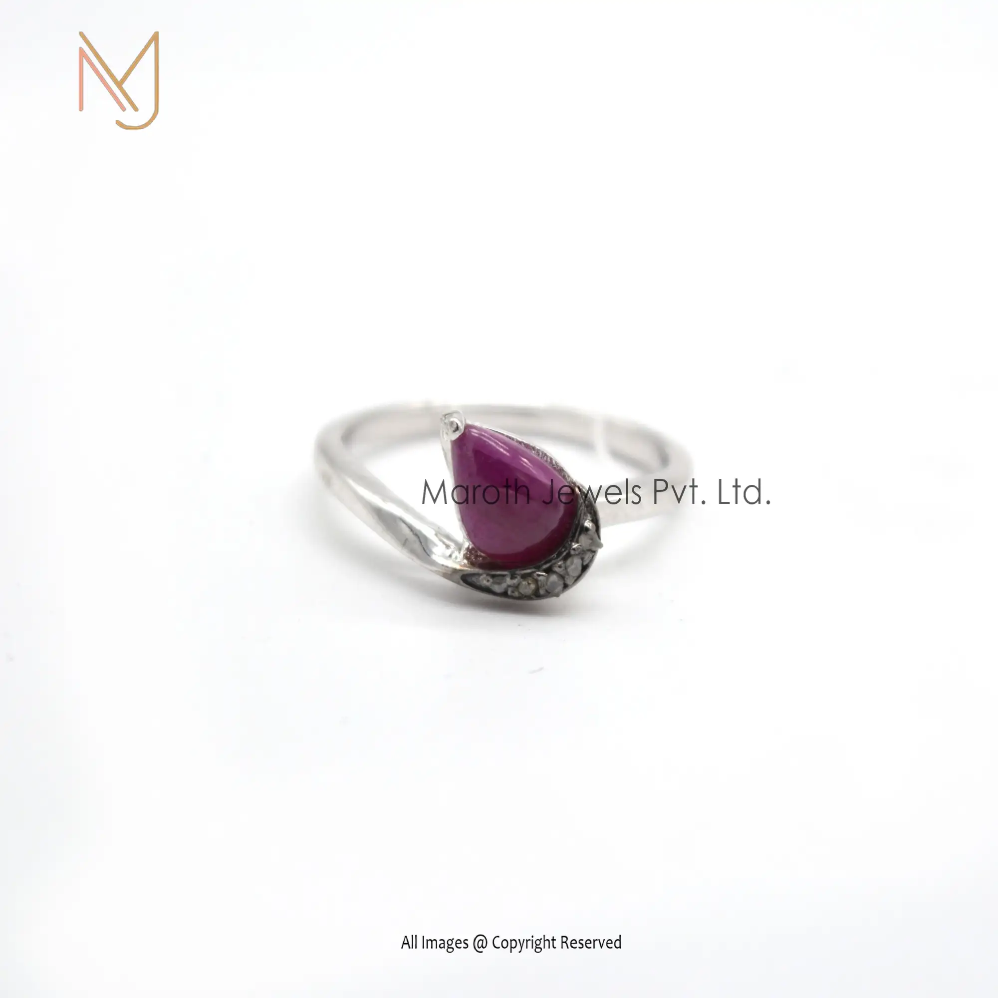 925 Silver Natural Silver Rhodium Plated Pave Diamond Ruby Gemstone Ring Manufacturer