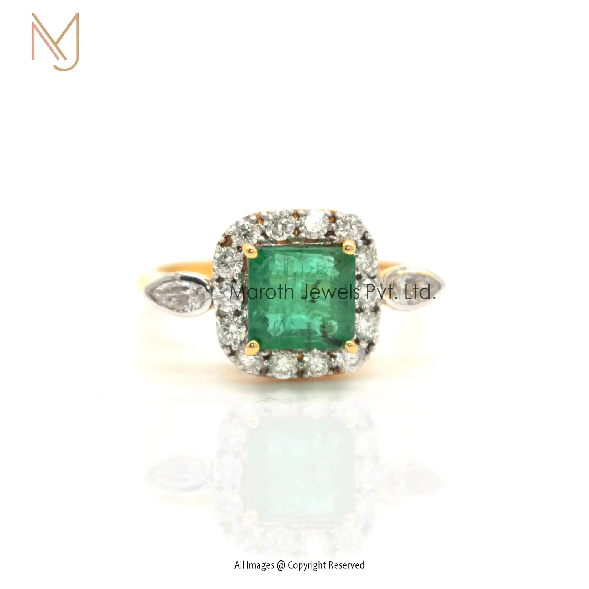 925 Silver Yellow Gold Pave Diamond Emerald Gemstone Ring Jewelry Manufacturer