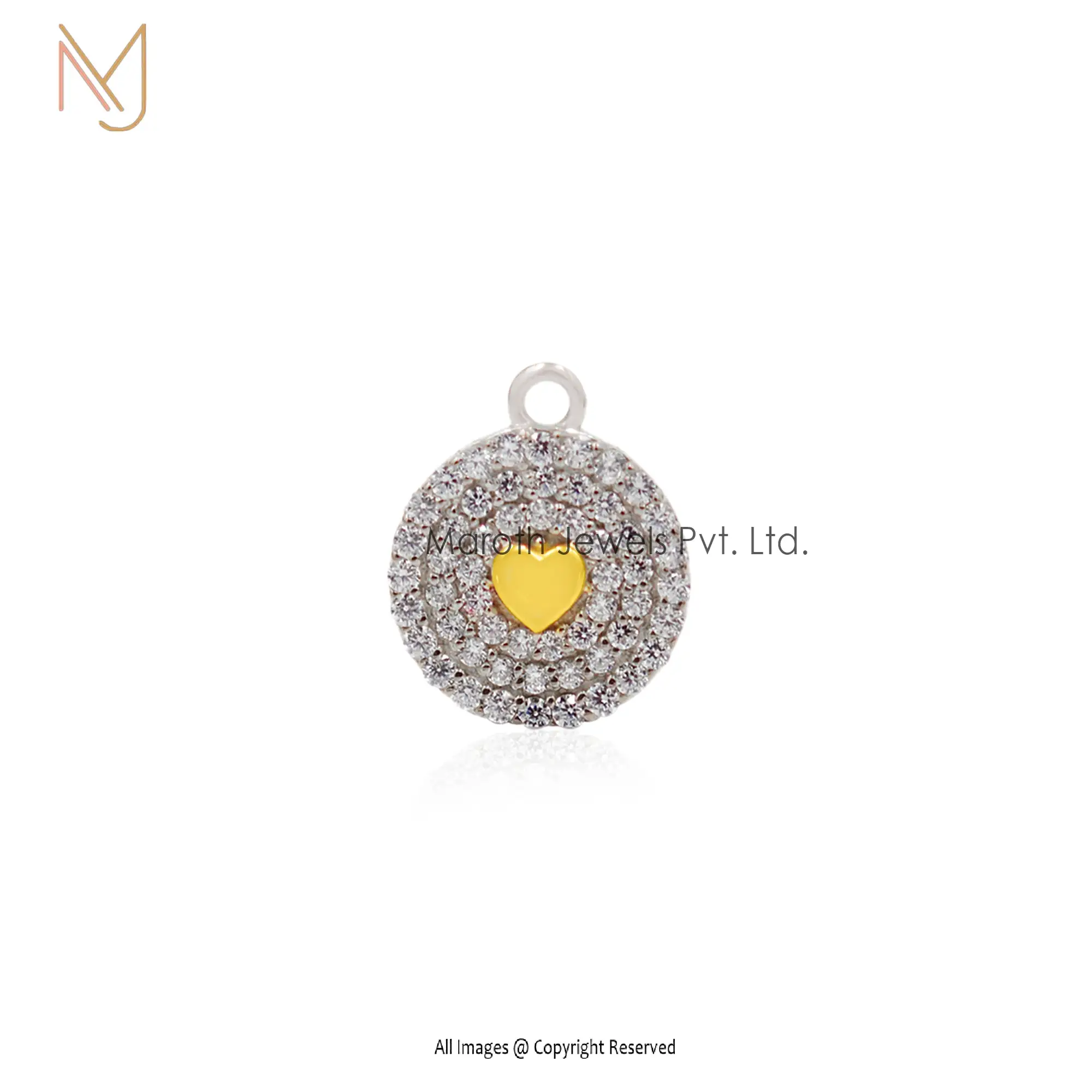 925 Silver White Gold & Yellow Gold Cubic Zircon Heart Disc Pendant Jewelry Supplier