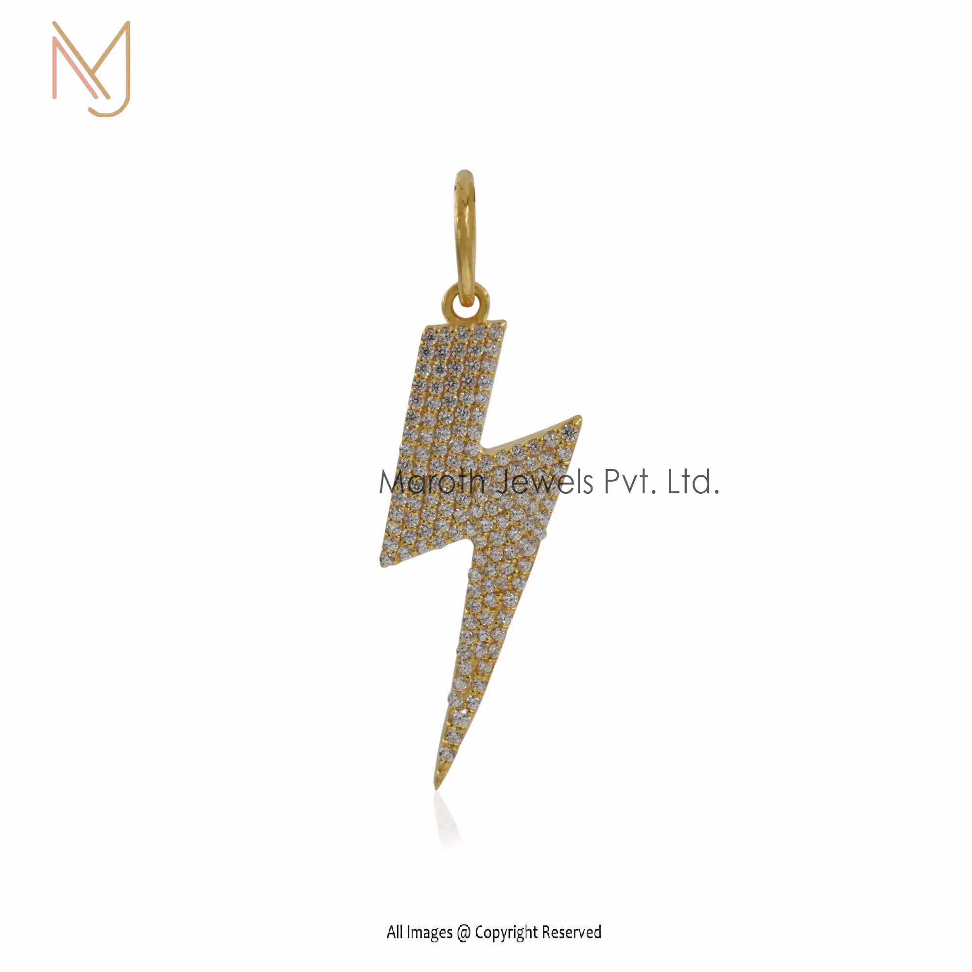 925 Silver Natural Silver CZ Lighting Bolt Pendant Jewelry Supplier