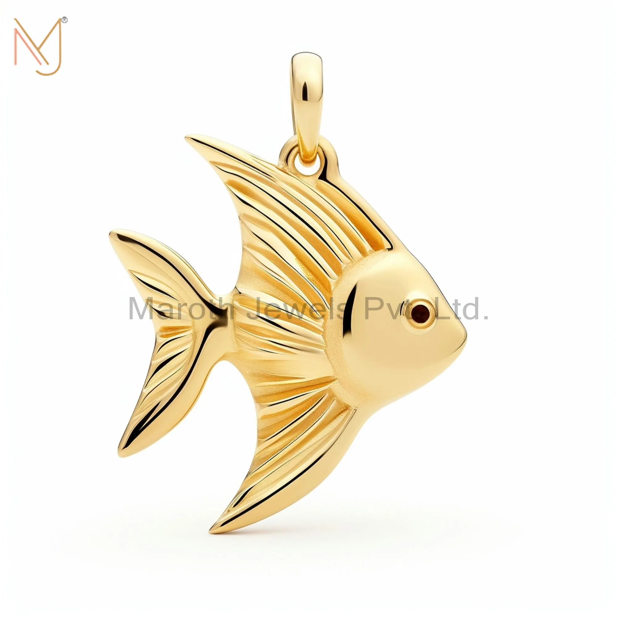 Wholesale 925 Sterling Silver Yellow Gold Plated Angel Fish Charm Pendant Jewelry