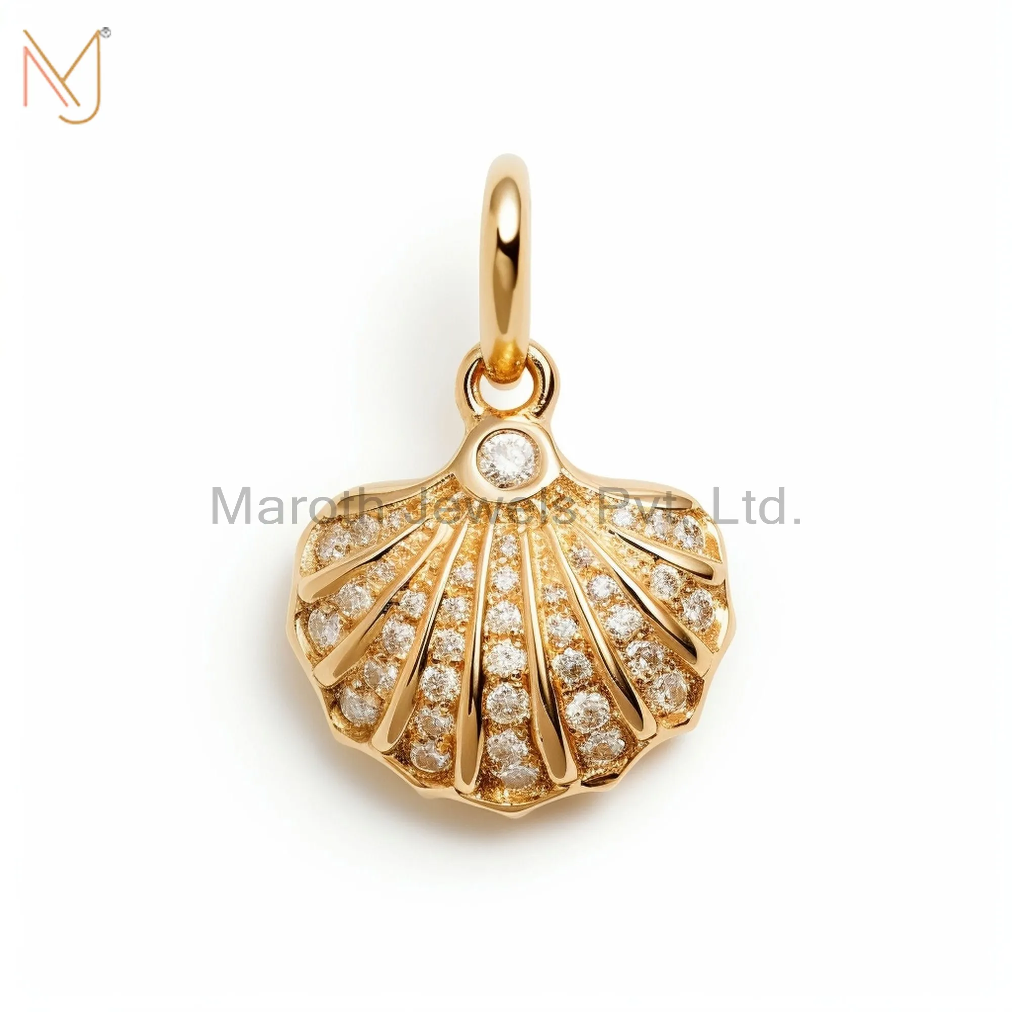 925 Sterling Silver Yellow Gold Plated Moissanite Calico Scallop Pendant Custom Jewelry