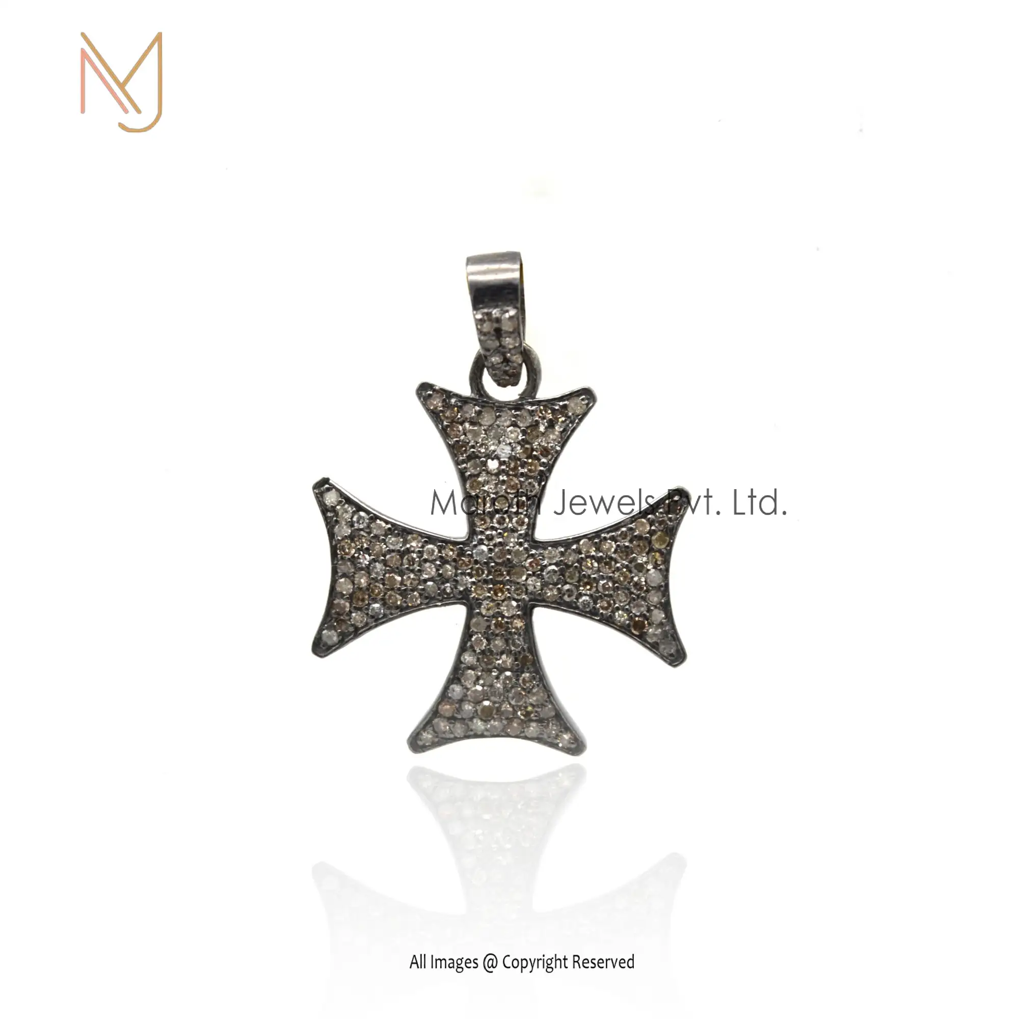 Wholesale 925 Silver Black Rhodium Plated Pave Diamond Cross Pendant Charms Jewelry