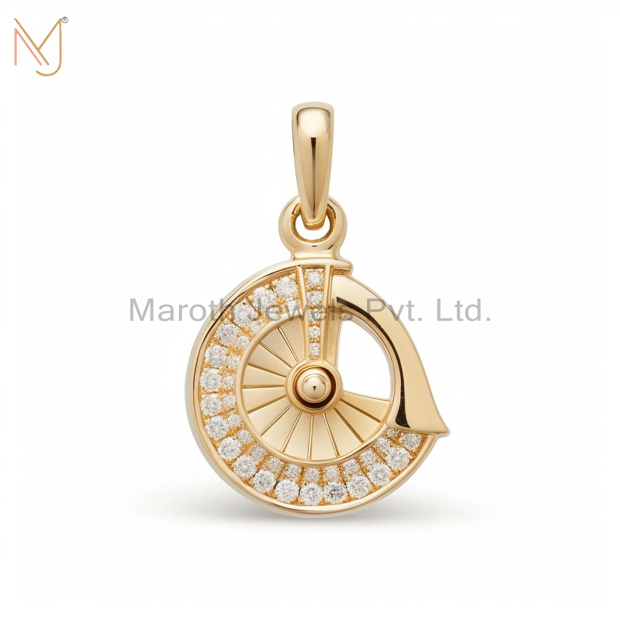 925 Sterling Silver Yellow Gold Plated Moissanite Sundial Shell Charm Pendant Jewelry Manufacturer