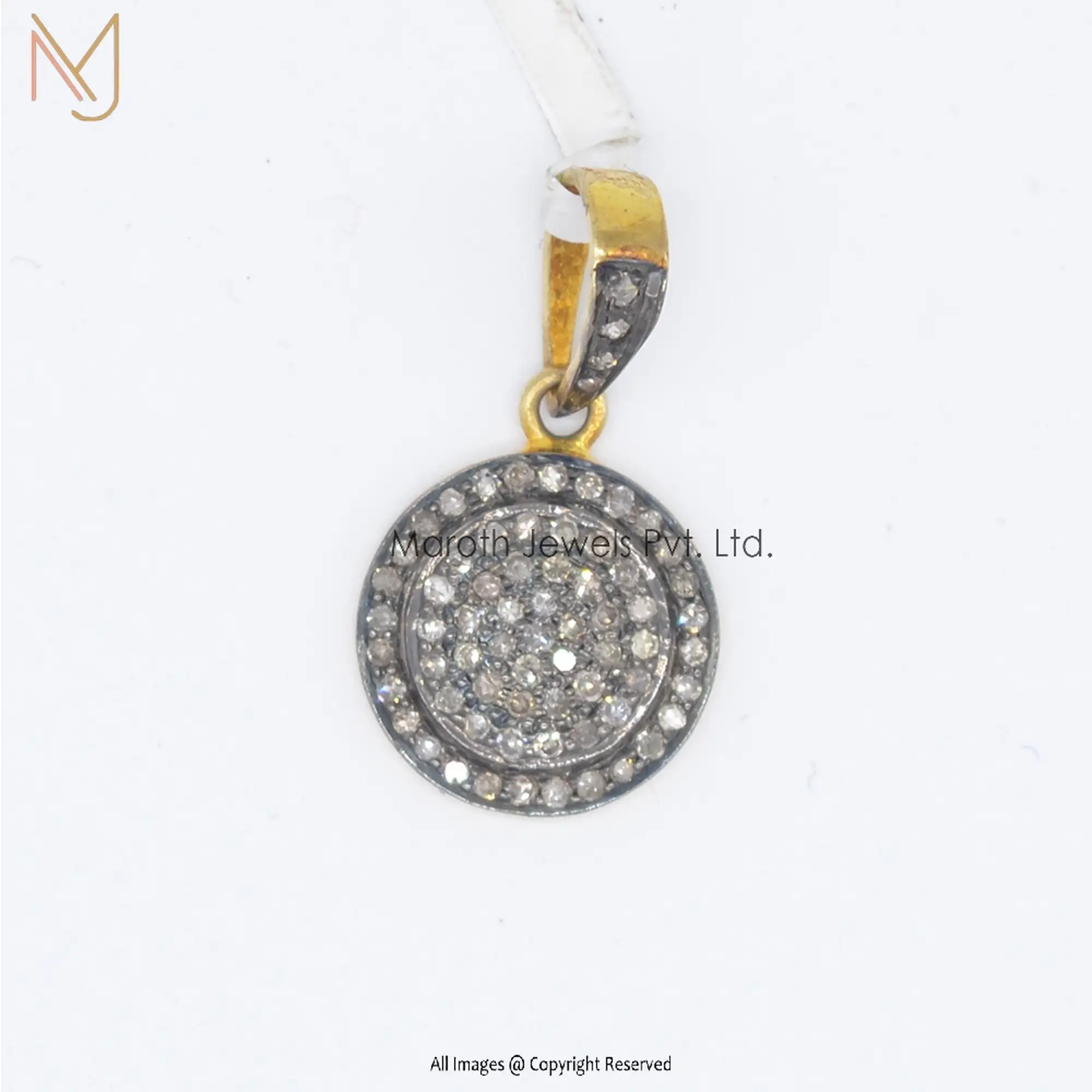 Wholesale 925 Silver Black Rhodium & Gold Plated Pave Diamond Disk Pendant Jewelry