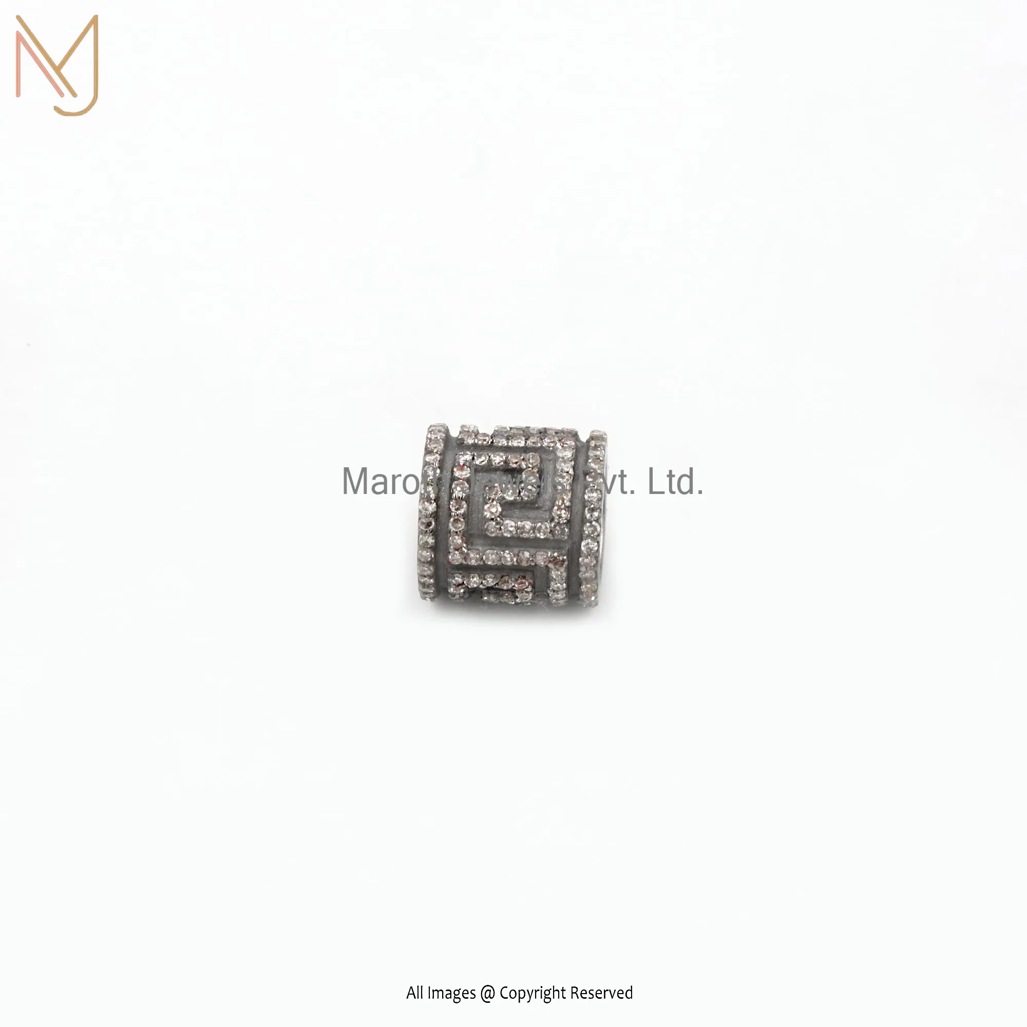 925 Silver Gray Rhodium Plated Pave Diamond Cylindrical Bead Finding Manufacturer