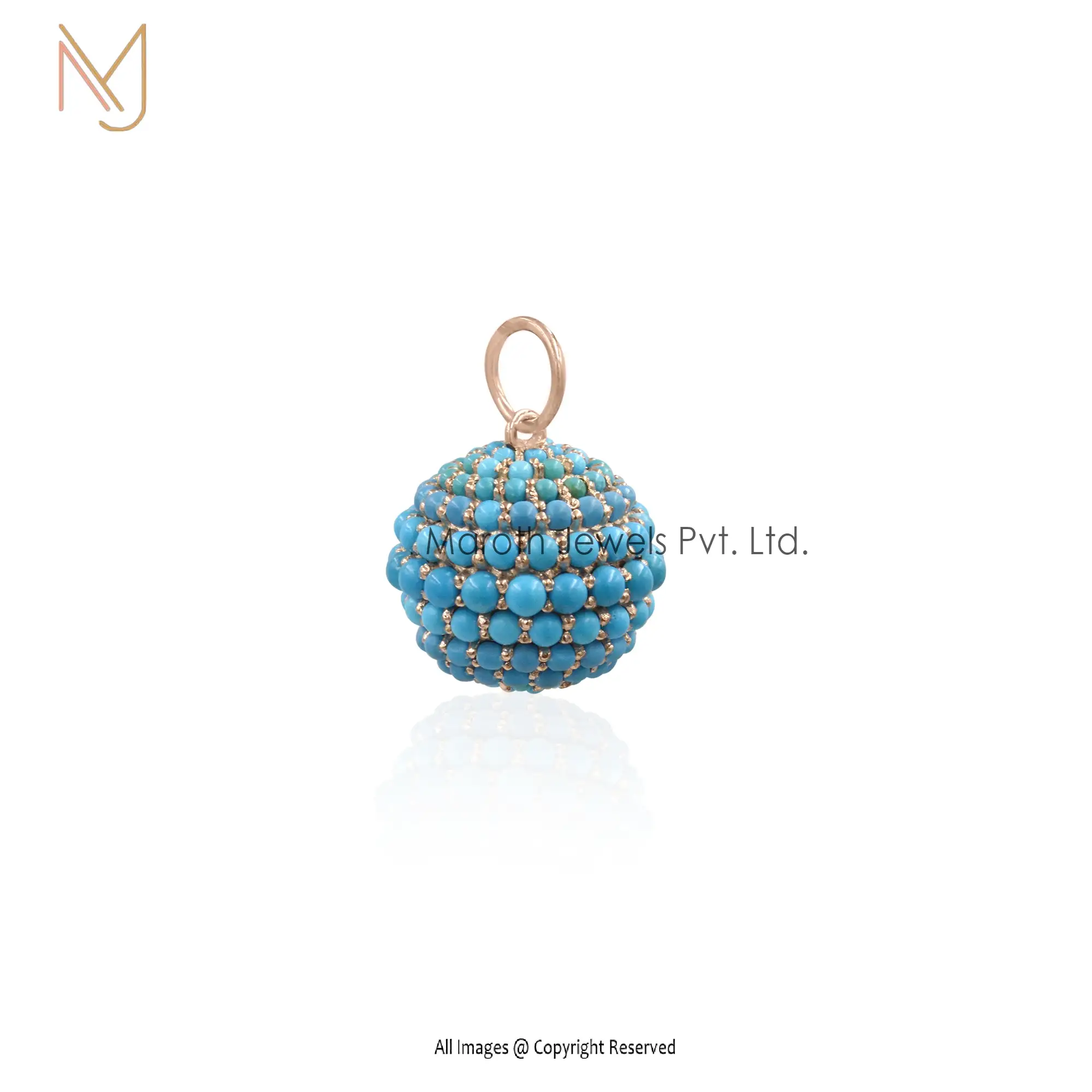 925 Silver Rose Gold Plated Turquoise Ball Pendant Custom Jewelry