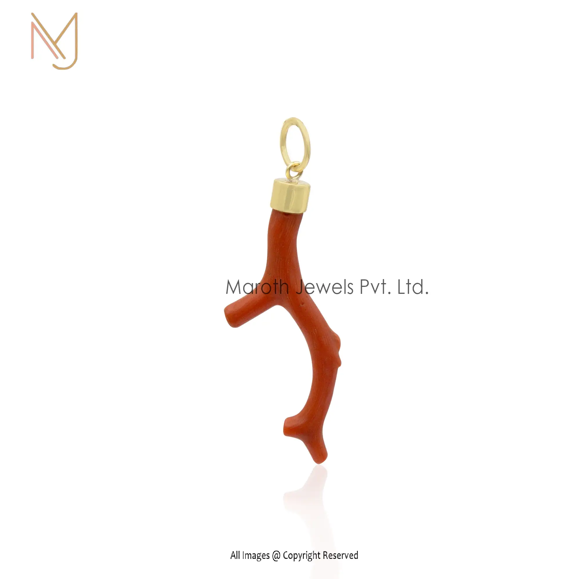 14K Yellow Gold Red Coral Branch Pendant Jewelry Manufacturer