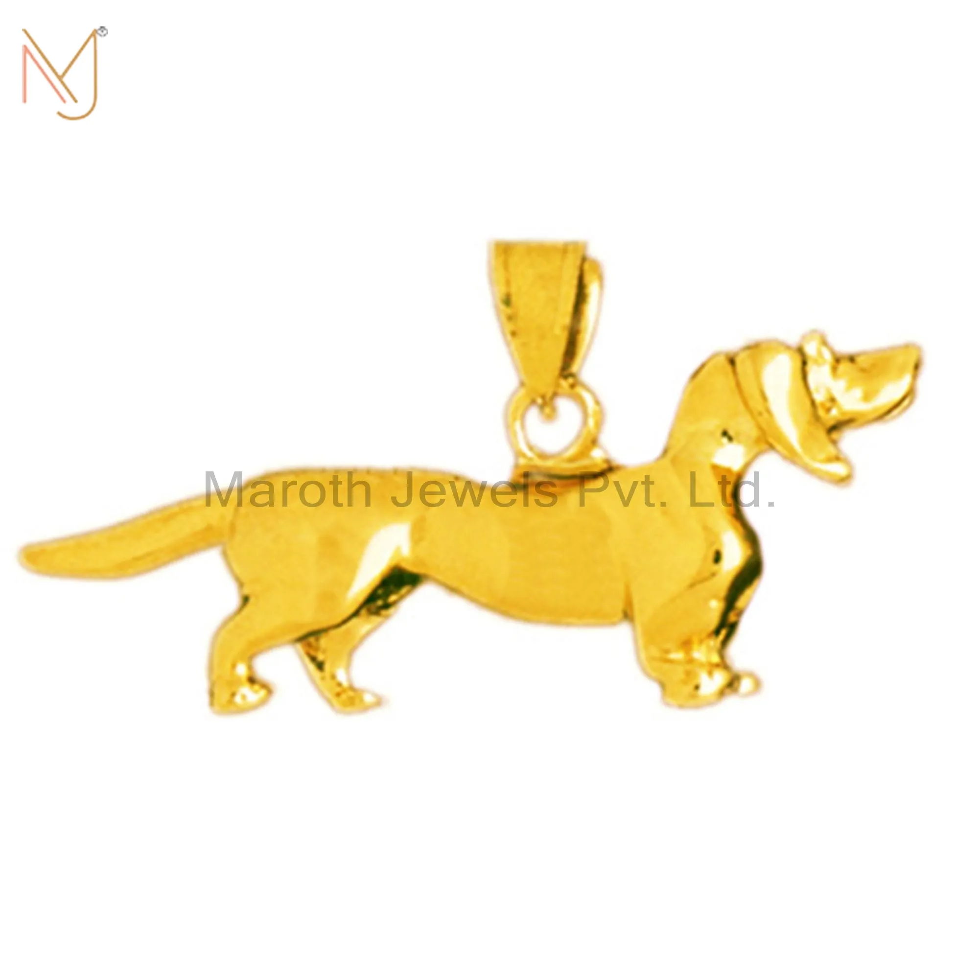 925 Sterling Silver Yellow Gold Plated Dachshund Dog Charm Pendant Custom Jewelry