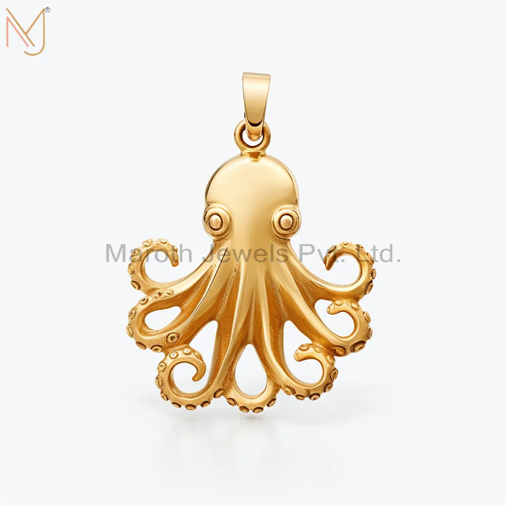 925 Sterling Silver Yellow Gold Plated Octopus Charm Pendant Jewelry Supplier